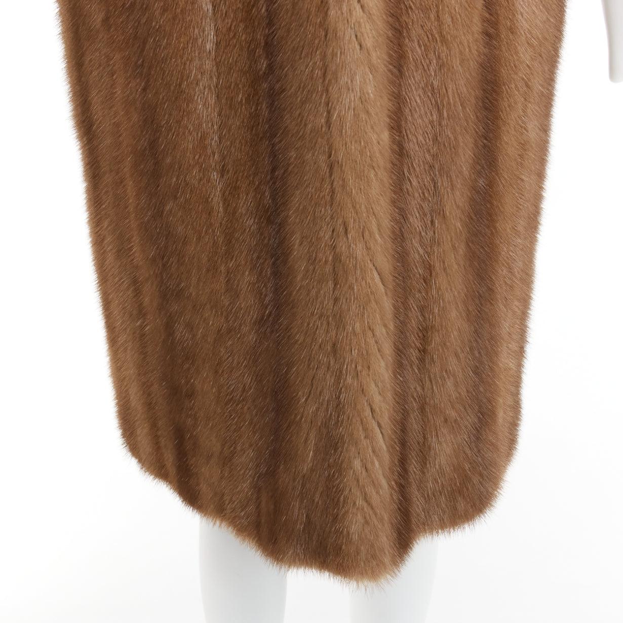 CHOMBERT brown genuine fur patched longline collared long sleeve coat For Sale 3