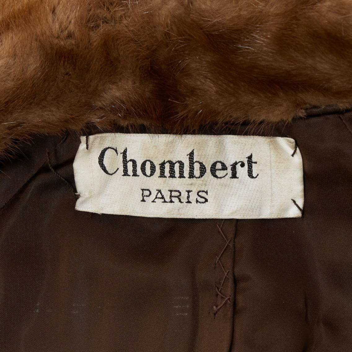 CHOMBERT brown genuine fur patched longline collared long sleeve coat For Sale 4