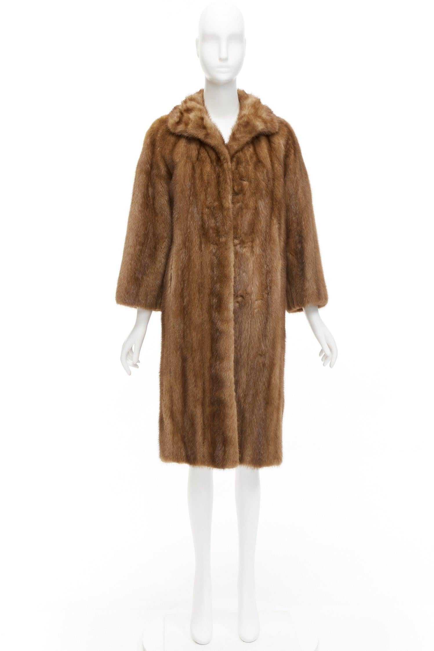 CHOMBERT brown genuine fur patched longline collared long sleeve coat For Sale 5