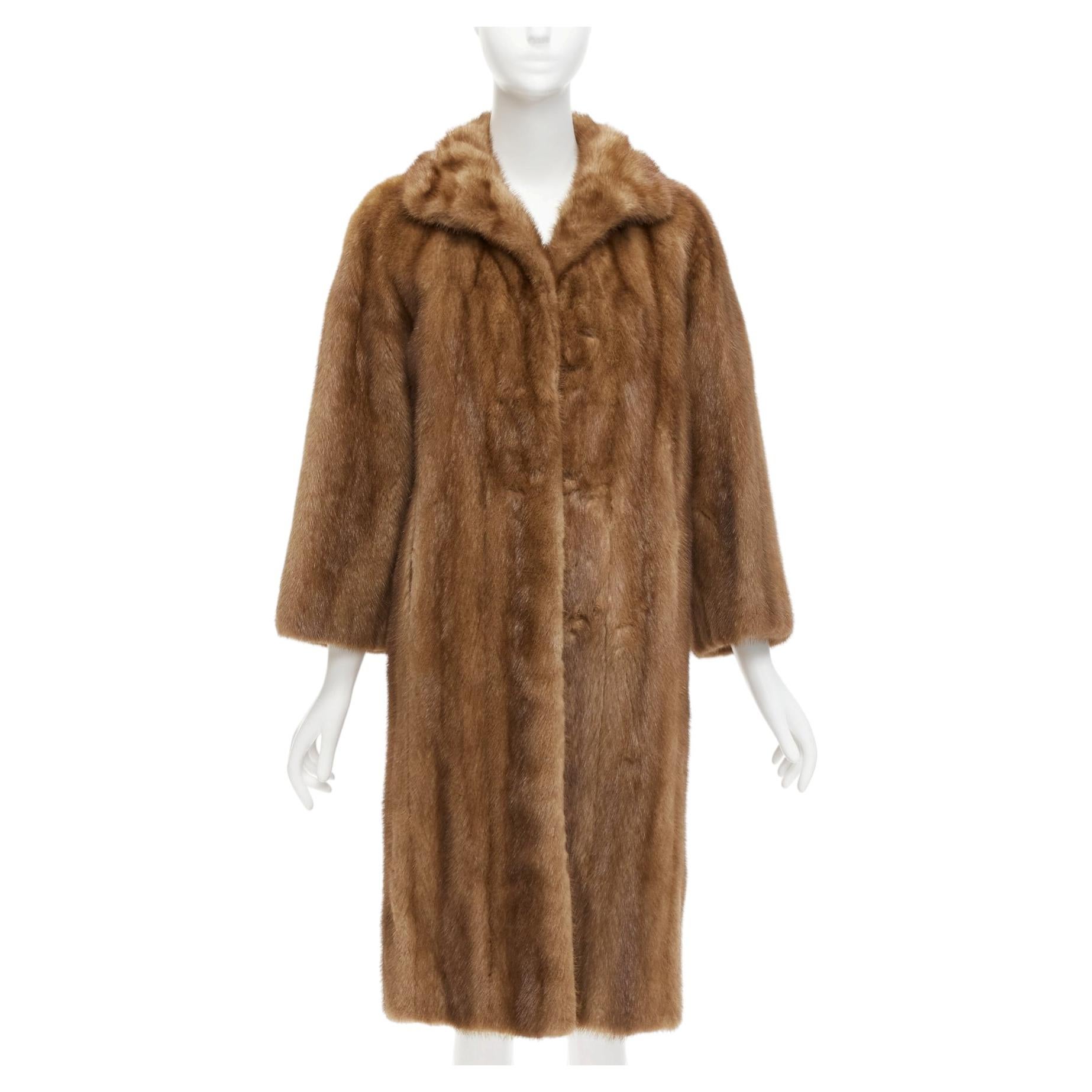 CHOMBERT brown genuine fur patched longline collared long sleeve coat For Sale