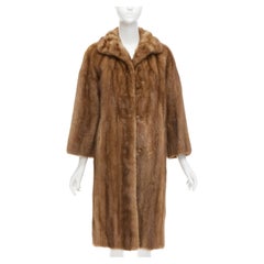 CHOMBERT brown genuine fur patched longline collared long sleeve coat