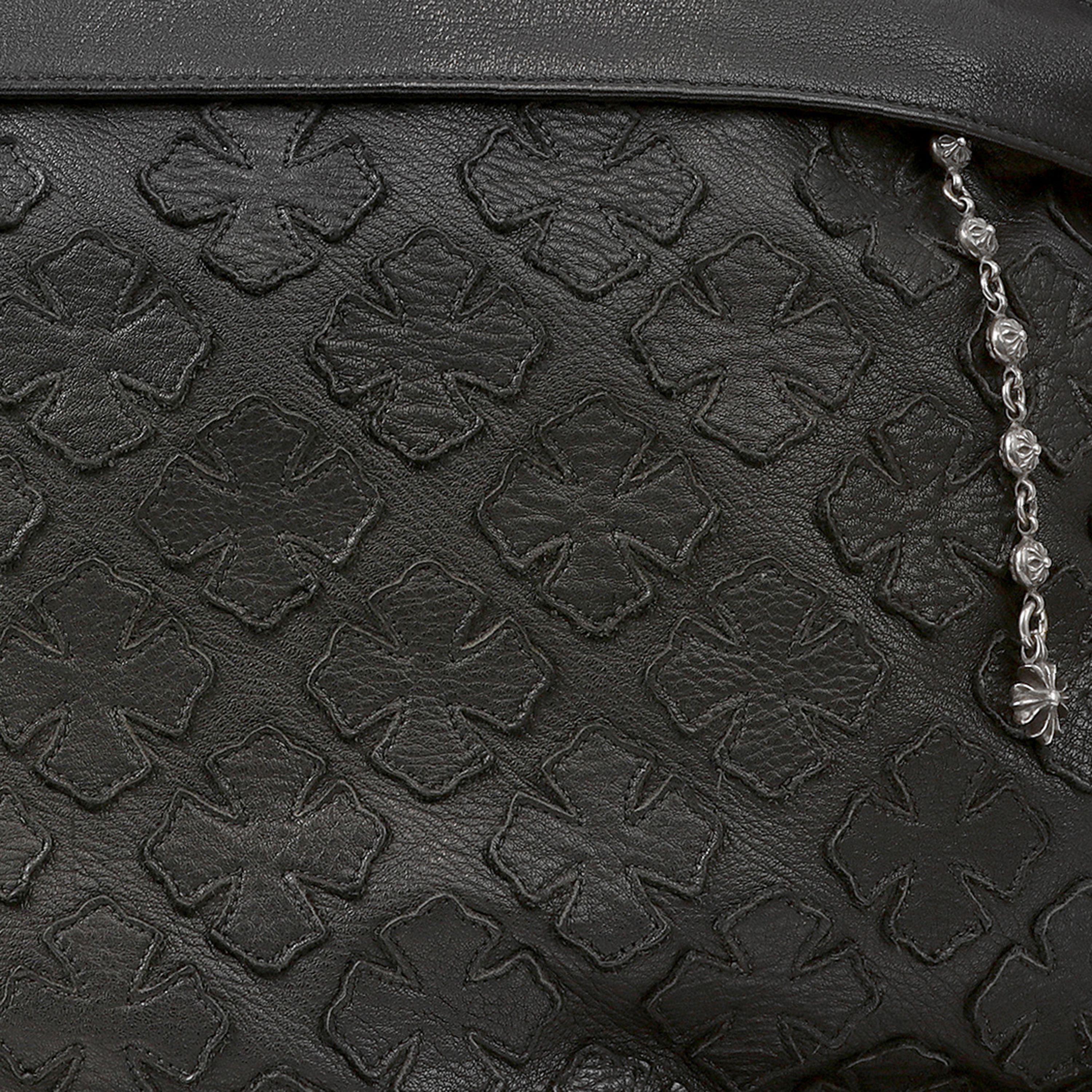 Chrome Hearts Black Leather Tote with Cross Applique In Excellent Condition For Sale In Palm Beach, FL