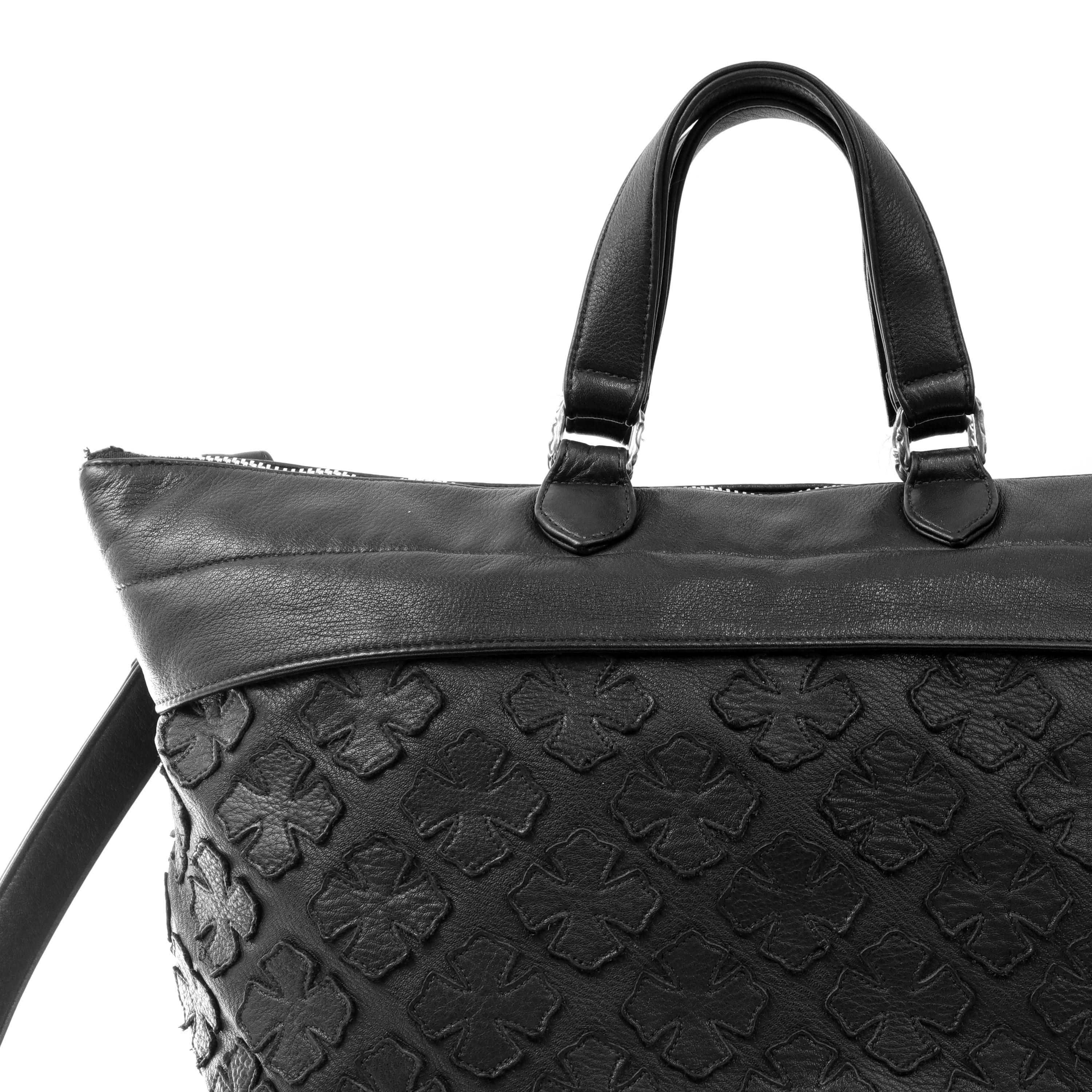 Women's or Men's Chrome Hearts Black Leather Tote with Cross Applique For Sale