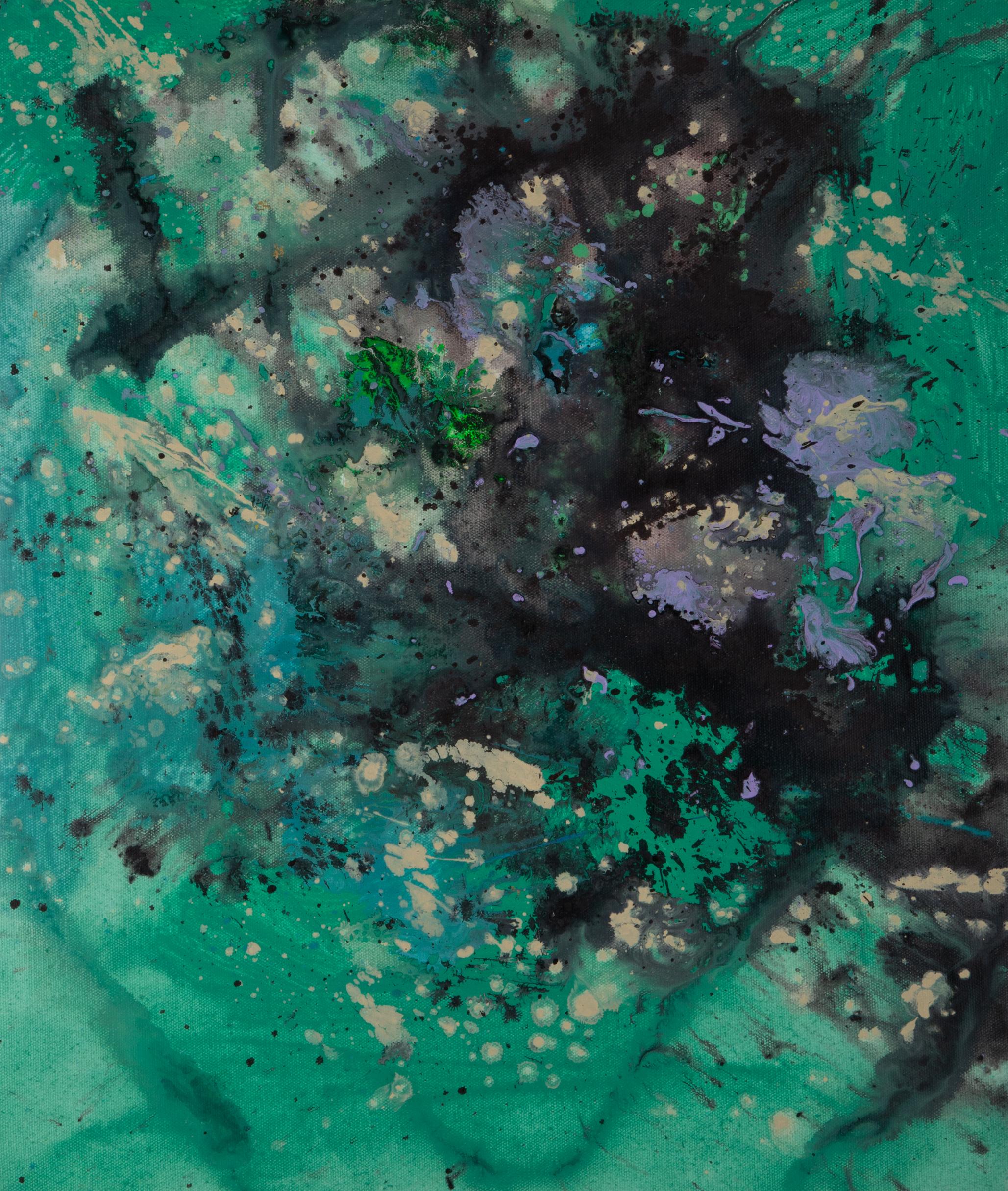 Chong Liu Abstract Original Oil On Canvas "Black And Green"