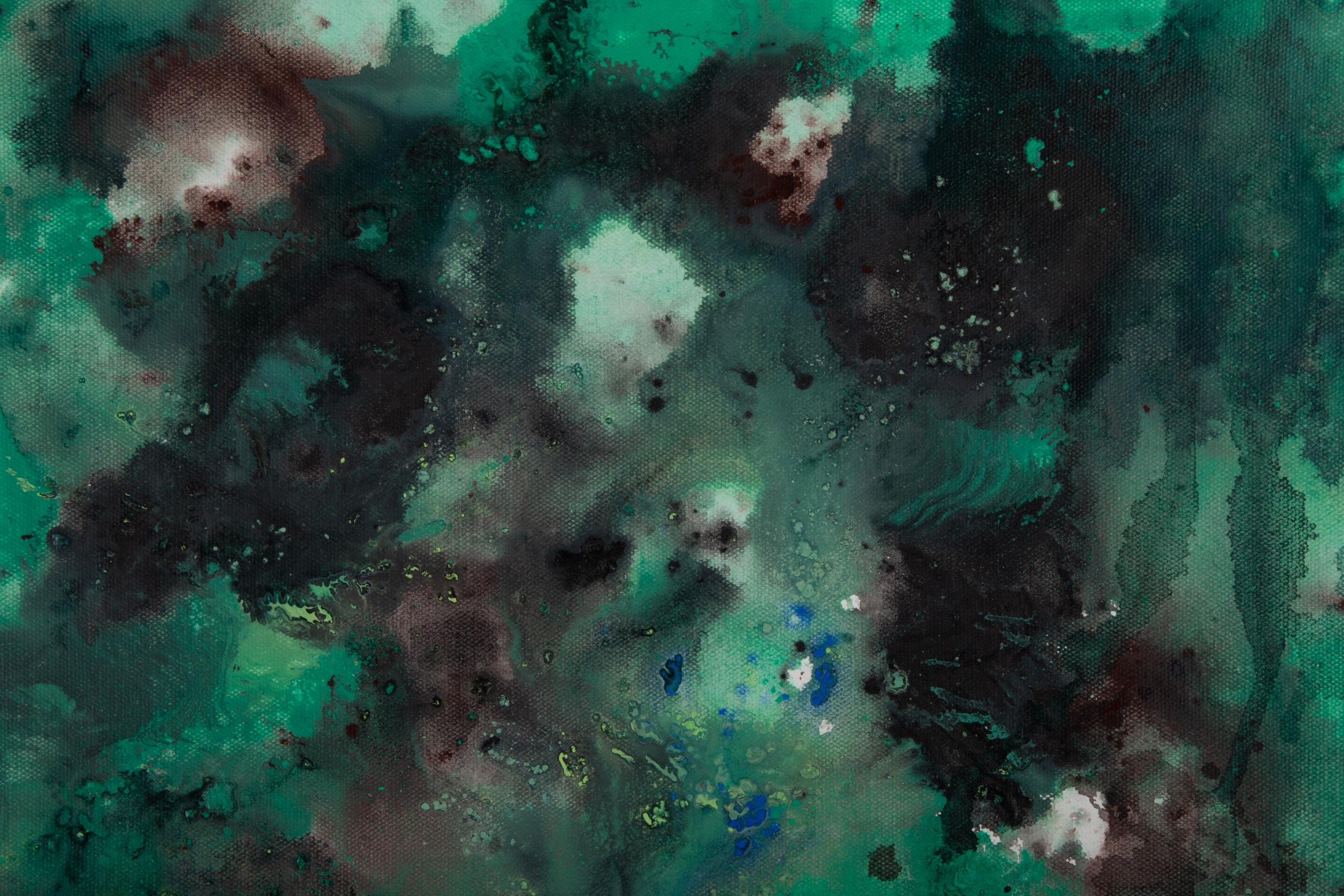 Chong Liu Abstract Original Oil On Canvas The Beginning Of Nature-Green In Black For Sale 1