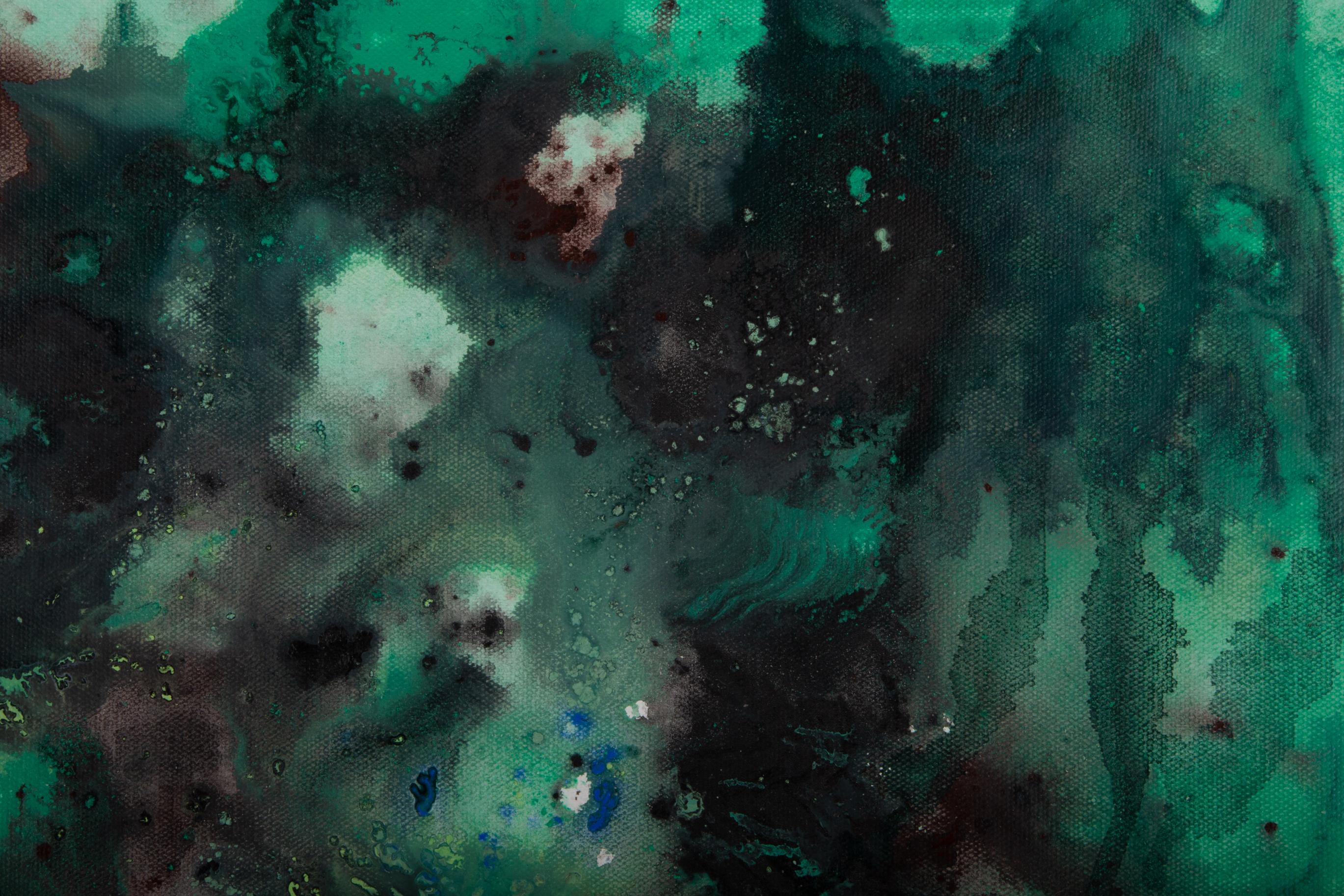 Chong Liu Abstract Original Oil On Canvas The Beginning Of Nature-Green In Black For Sale 2