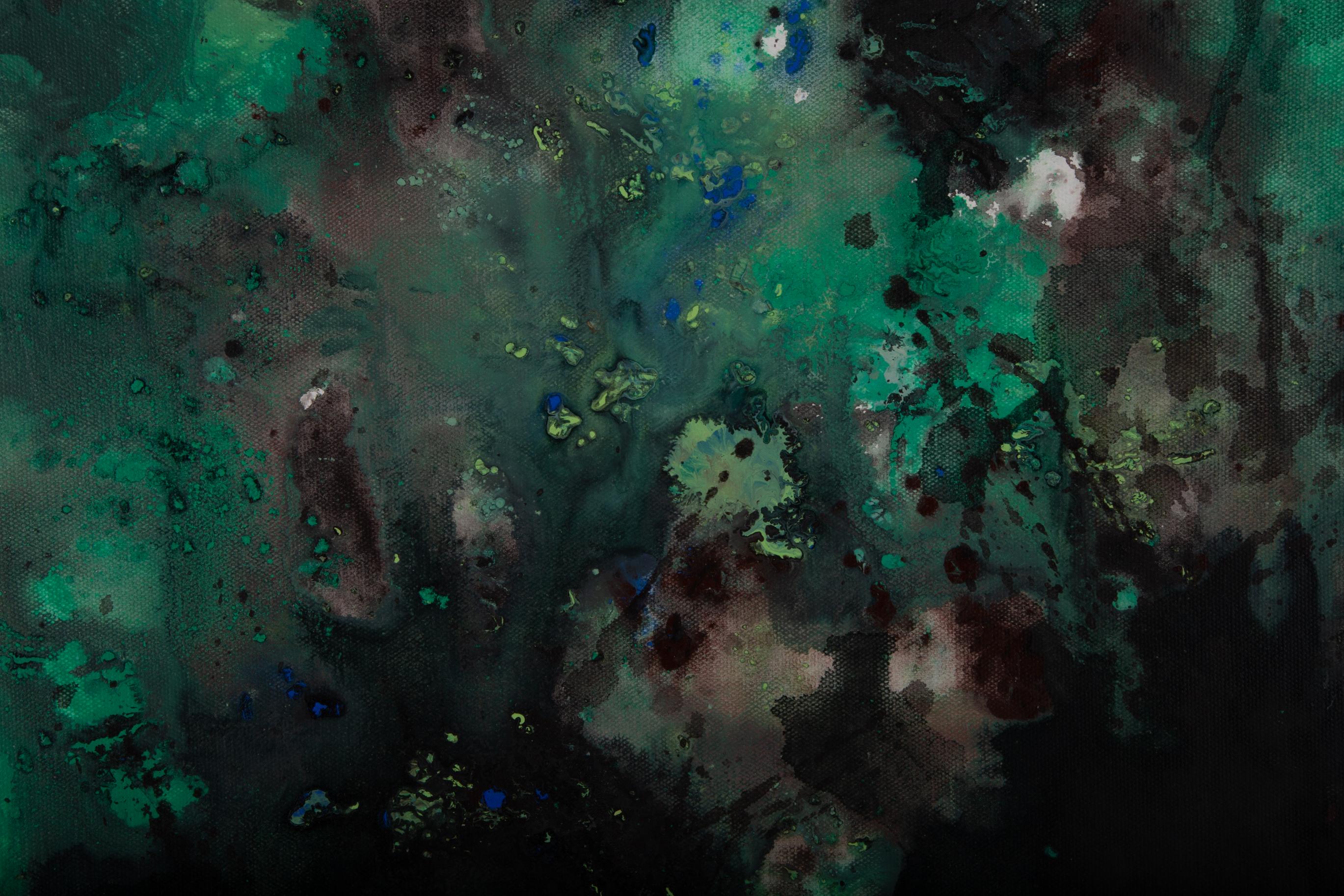 Chong Liu Abstract Original Oil On Canvas The Beginning Of Nature-Green In Black For Sale 5