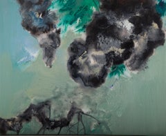Chong Liu Abstract Original Oil Painting "The Beginning Of Nature-Green & Black"