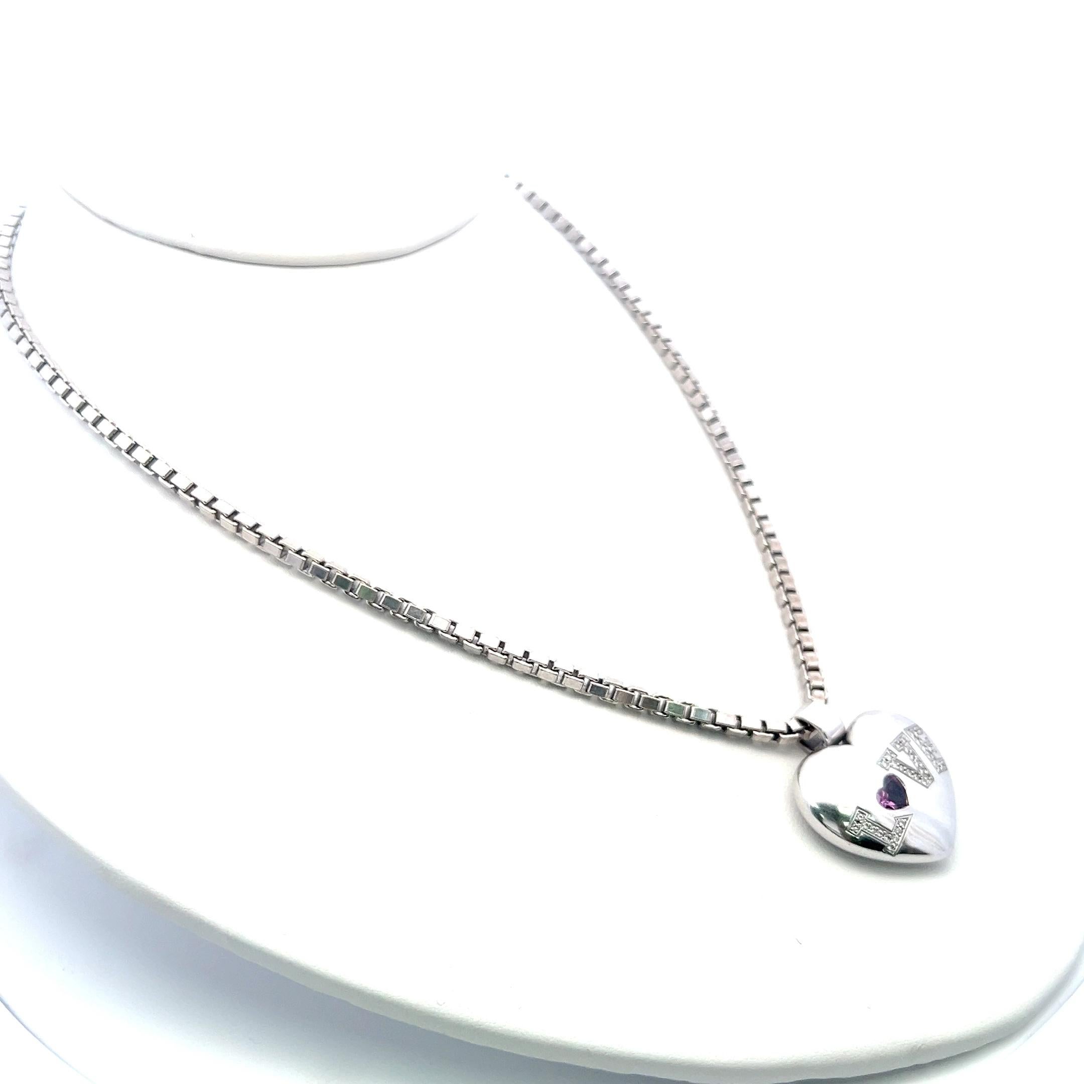 Cuore Chopard Ciondolo a cuore con tormalina da 0,50 carati e diamante da 0,20 carati in oro bianco 18 carati in vendita