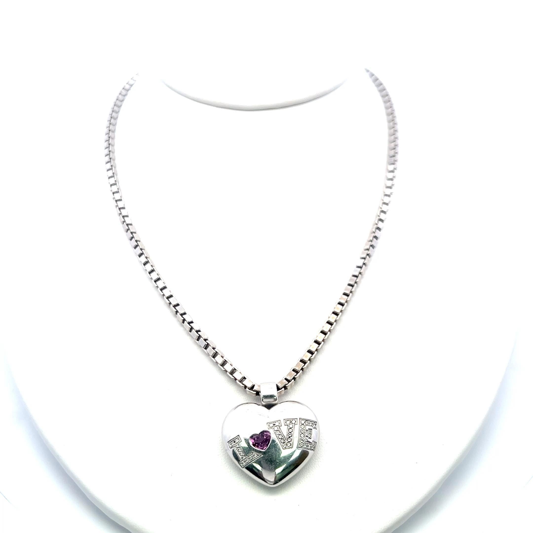 Chopard Ciondolo a cuore con tormalina da 0,50 carati e diamante da 0,20 carati in oro bianco 18 carati In condizioni buone in vendita a New York, NY