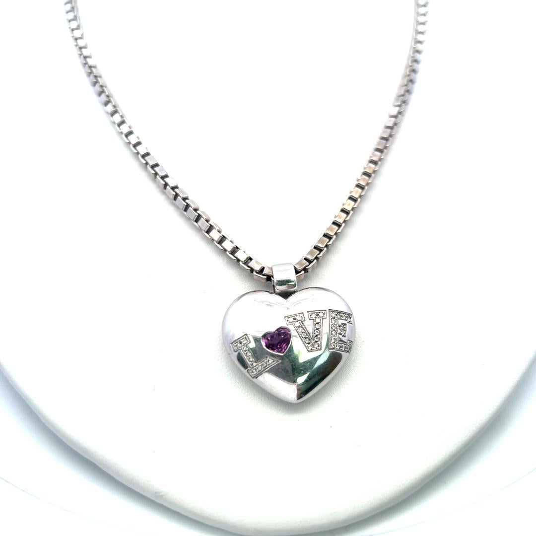 Donna Chopard Ciondolo a cuore con tormalina da 0,50 carati e diamante da 0,20 carati in oro bianco 18 carati in vendita