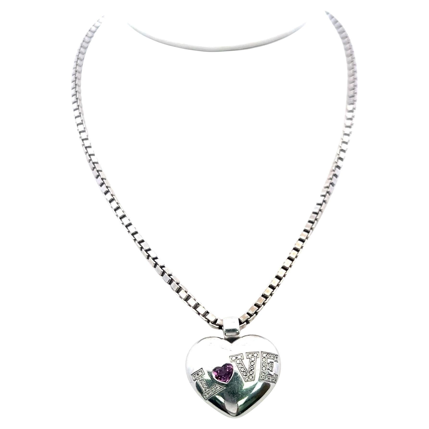 Chopard Ciondolo a cuore con tormalina da 0,50 carati e diamante da 0,20 carati in oro bianco 18 carati in vendita