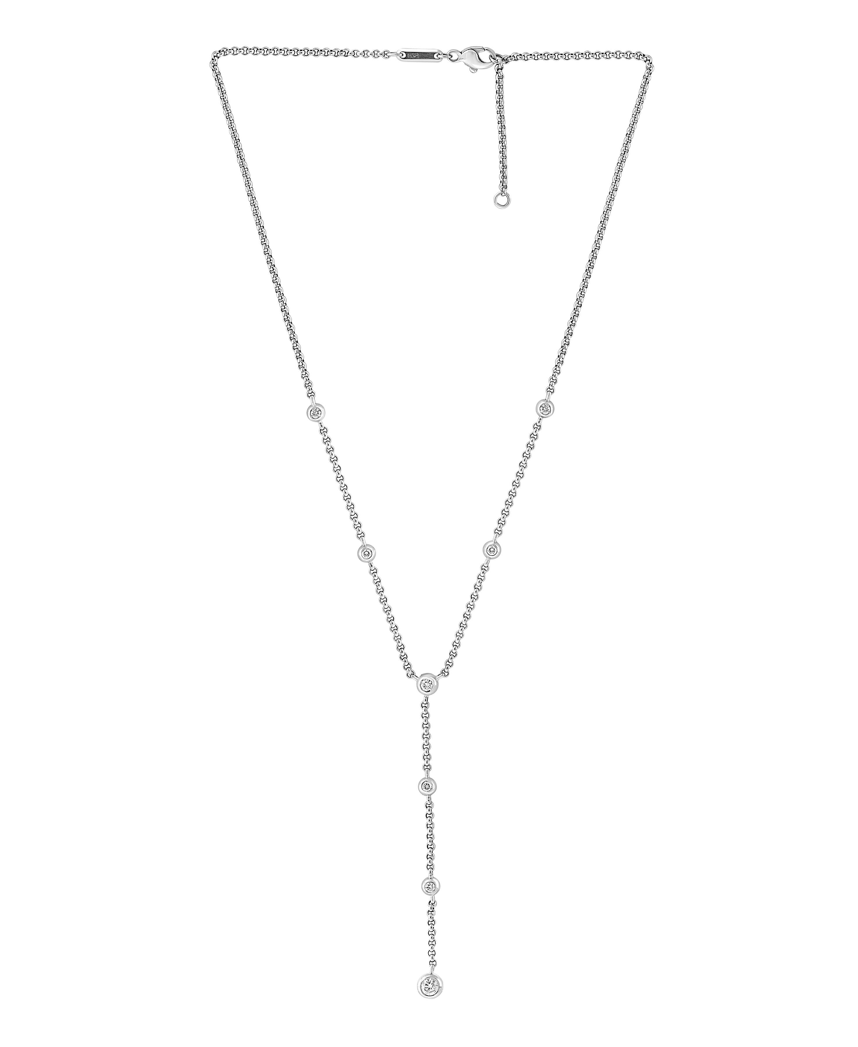 Chopard 1.4 Carat Diamond 18 Karat White Gold  Diamonds Y Drop Necklace
Weight of the gold 13.5 gm
With 8 pavé set diamond Y drop Necklace
Diamonds-by-the-yard style chain
With 8 round brilliant cut diamonds weighing approximately 1.4 carats total,