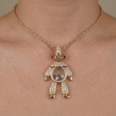 Chopard 1.6 Carat Diamond Ruby Sapphire Emerald Happy Clown Pendant Necklace