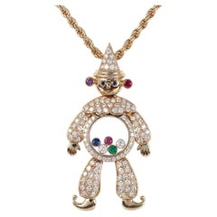 Chopard 1.6 Carat Diamond Ruby Sapphire Emerald Happy Clown Pendant Necklace