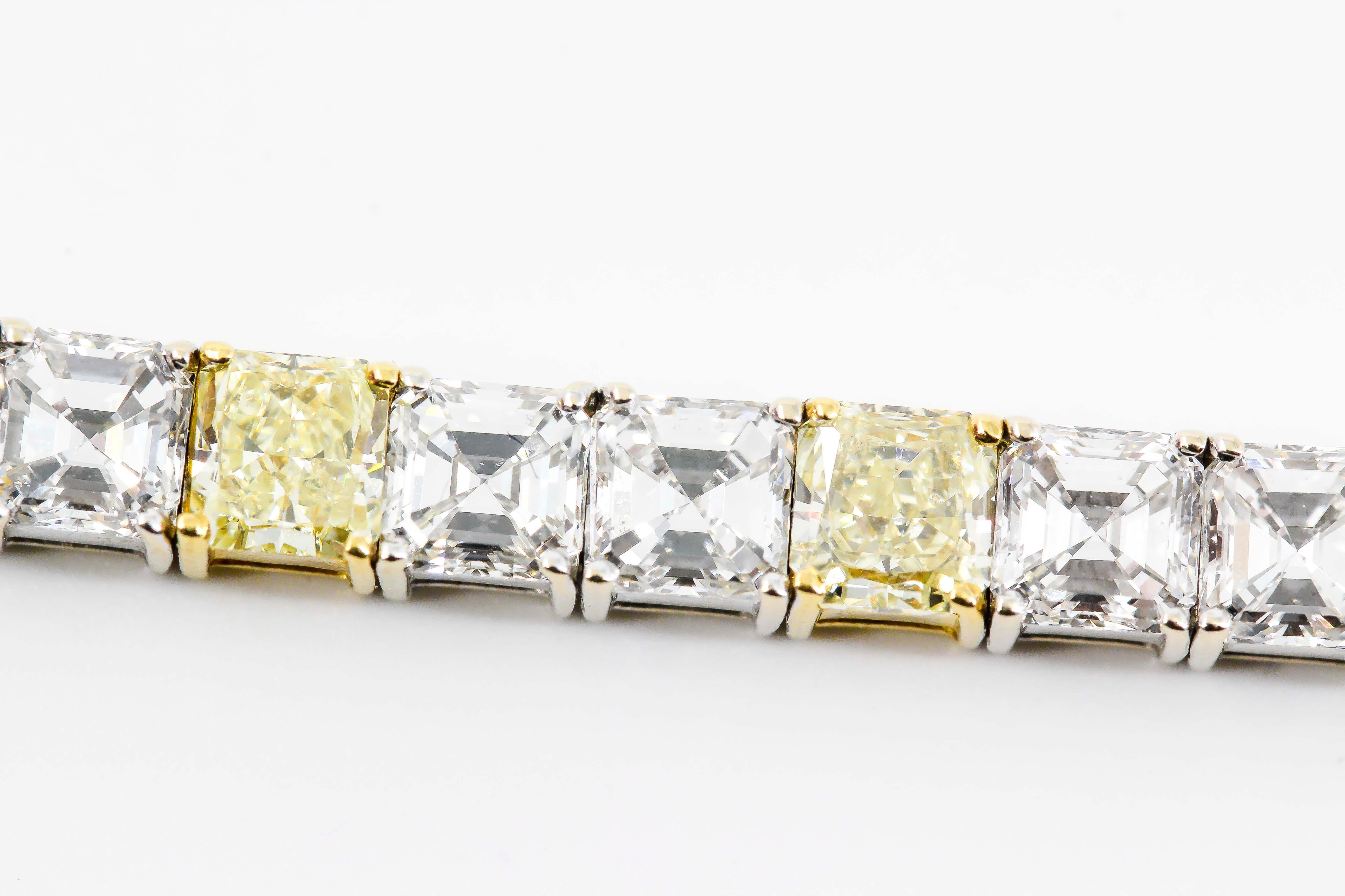 Chopard 16 Carat Yellow Radiant and White Asscher Diamond Line Bracelet 1