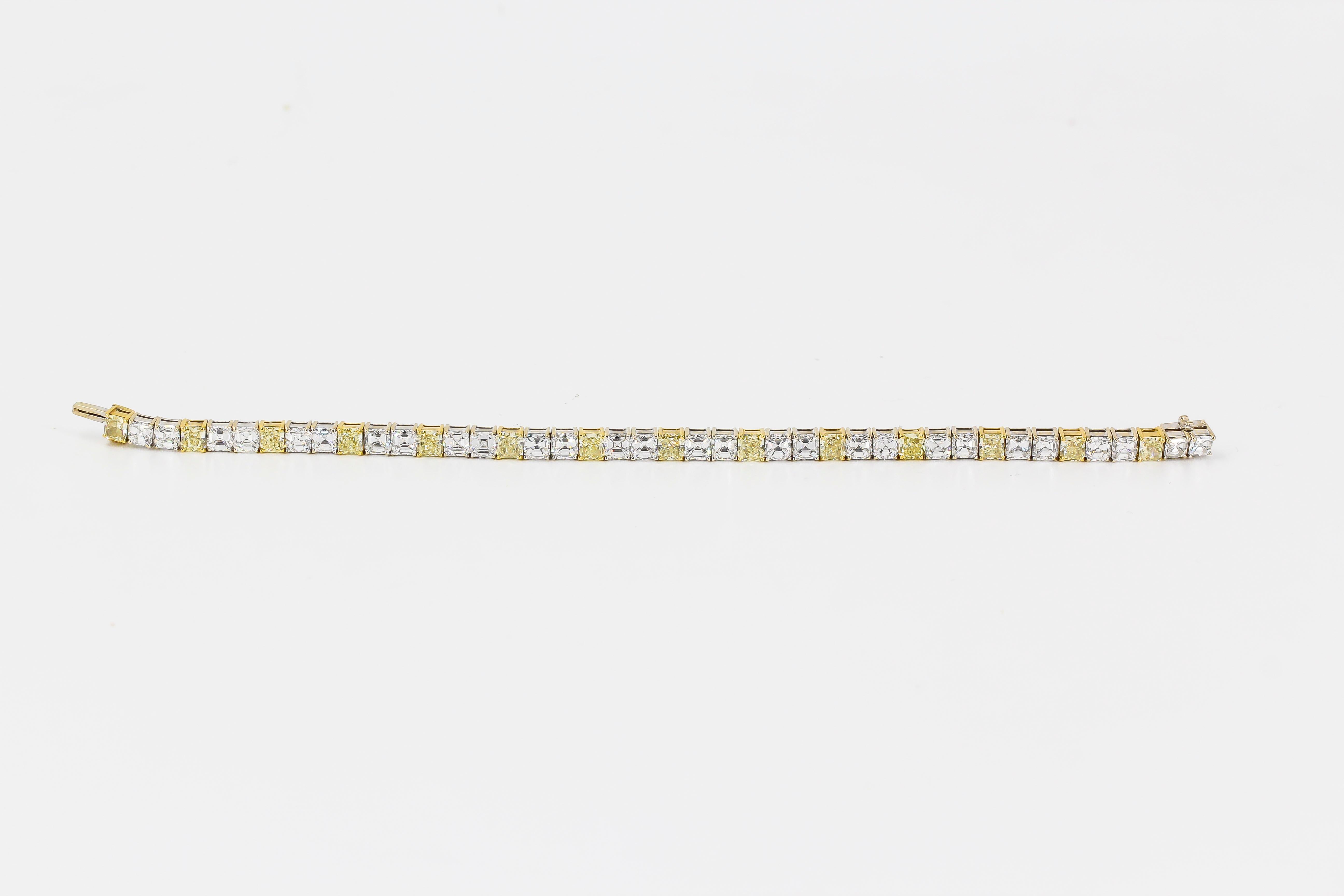 Chopard 16 Carat Yellow Radiant and White Asscher Diamond Line Bracelet 2