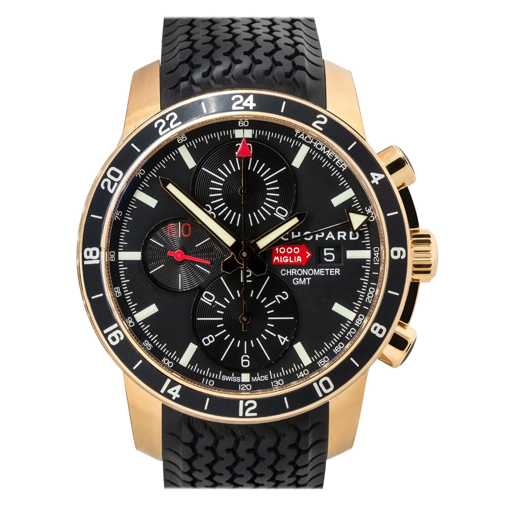 Chopard 161288 Mille Miglia 18k Rose Gold Black Dial Watch For Sale