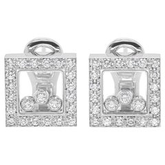 Chopard 18 Carat White Gold Square Happy Diamonds Stud Earrings