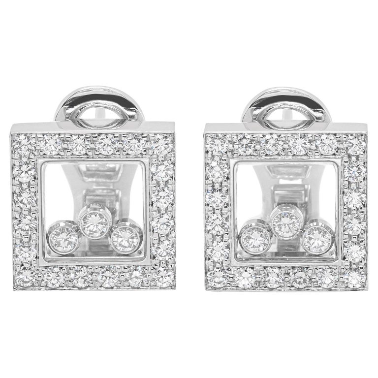 Chopard 18 Carat White Gold Square Happy Diamonds Stud Earrings For Sale at  1stDibs | diamond square earring, happy diamonds icons earrings, chopard  happy diamonds earrings