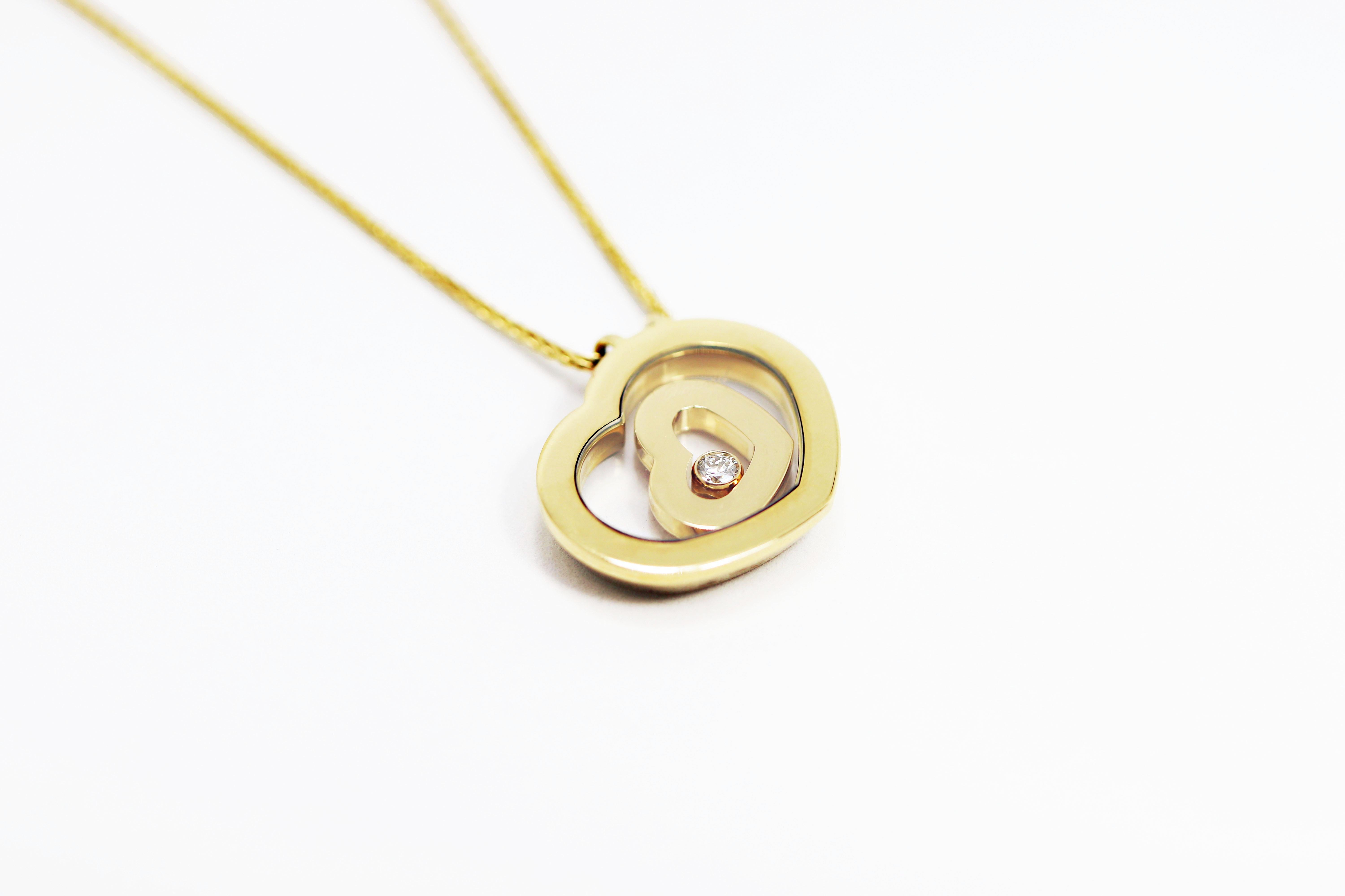 Women's Chopard 18 Carat Yellow Gold and Diamond Happy Spirit Heart Pendant and Chain