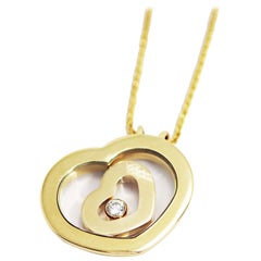 Chopard 18 Carat Yellow Gold and Diamond Happy Spirit Heart Pendant and Chain