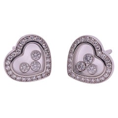 Chopard 18 Karat Gold Happy Diamond Heart Stud Earrings with 3 Floating Diamonds