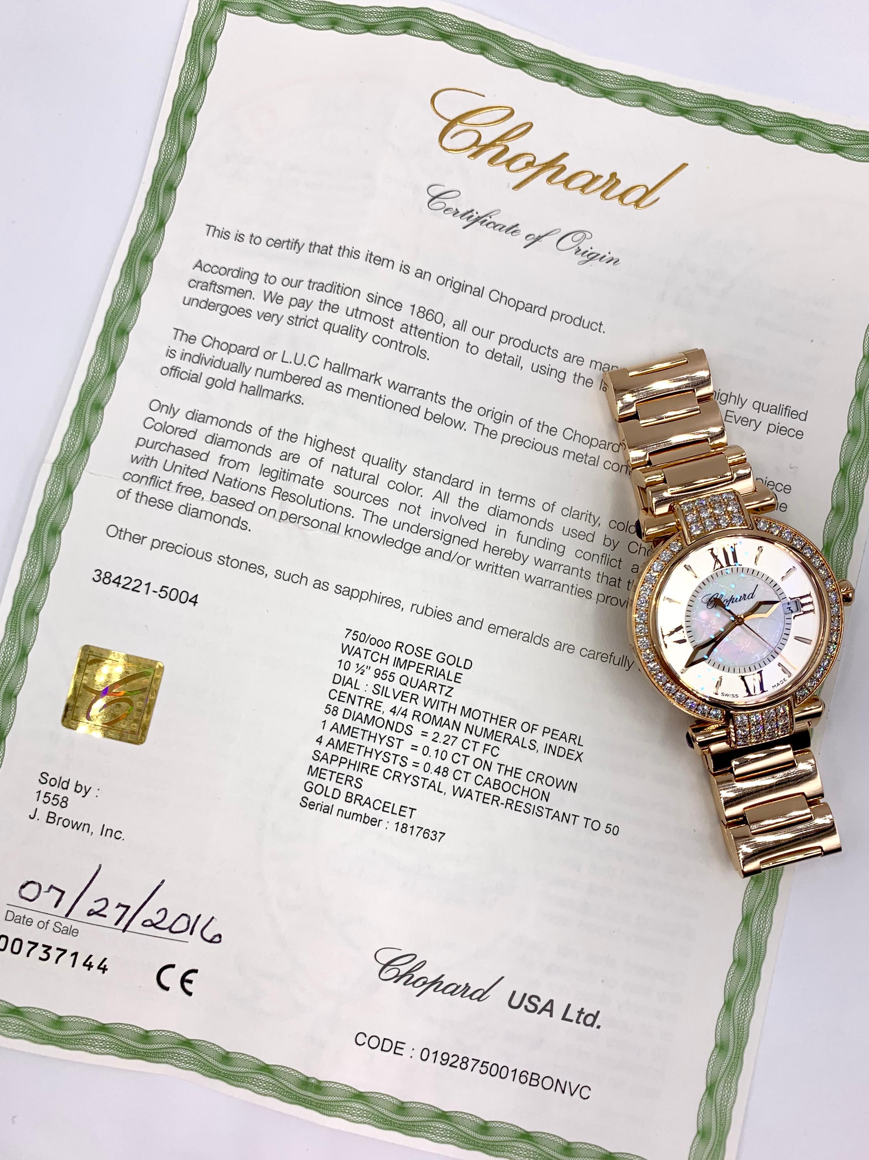 Chopard 18 Karat Rose Gold and Diamond Imperiale Watch For Sale 5