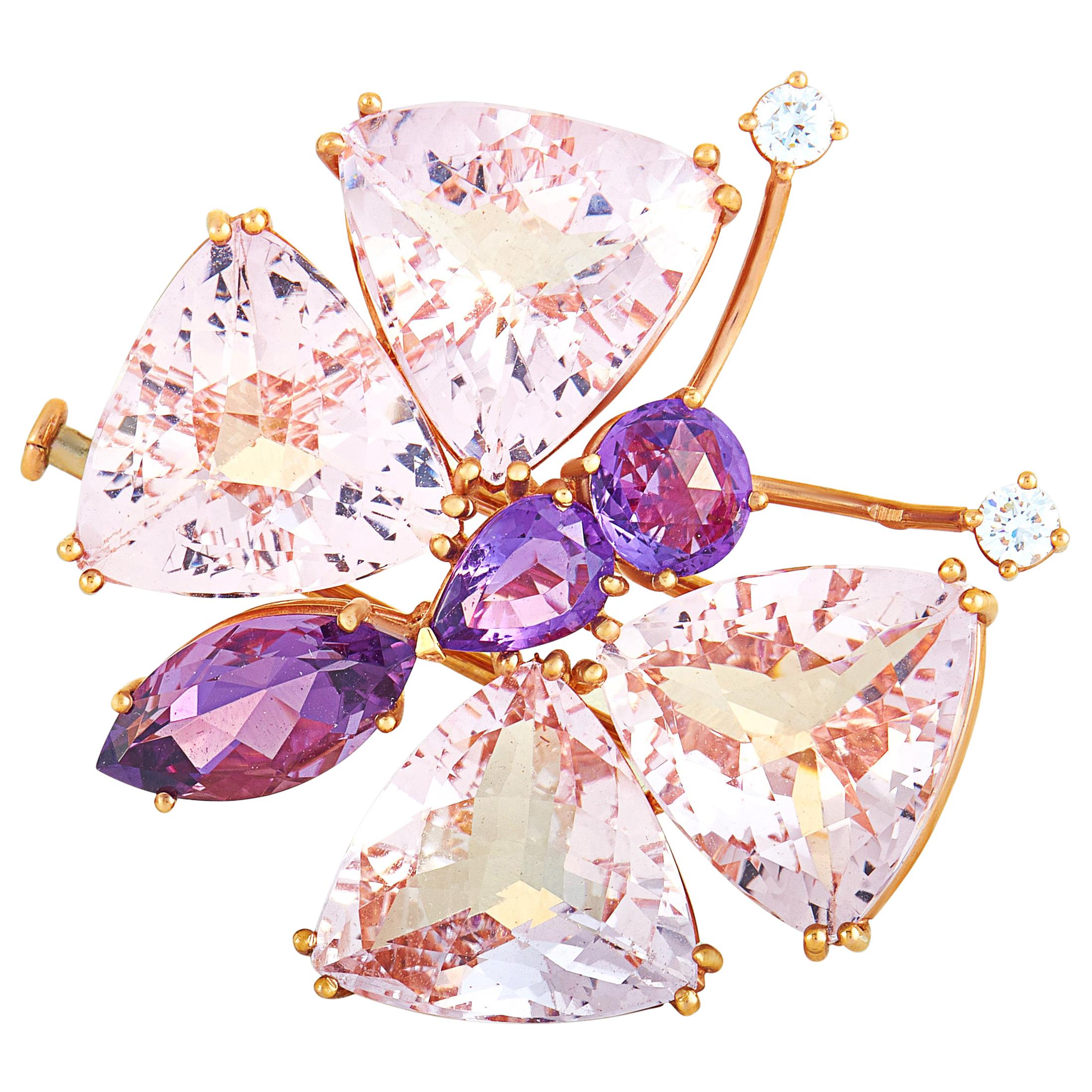 Chopard 18 Karat Rose Gold Diamond, Amethyst and Morganite Butterfly Brooch