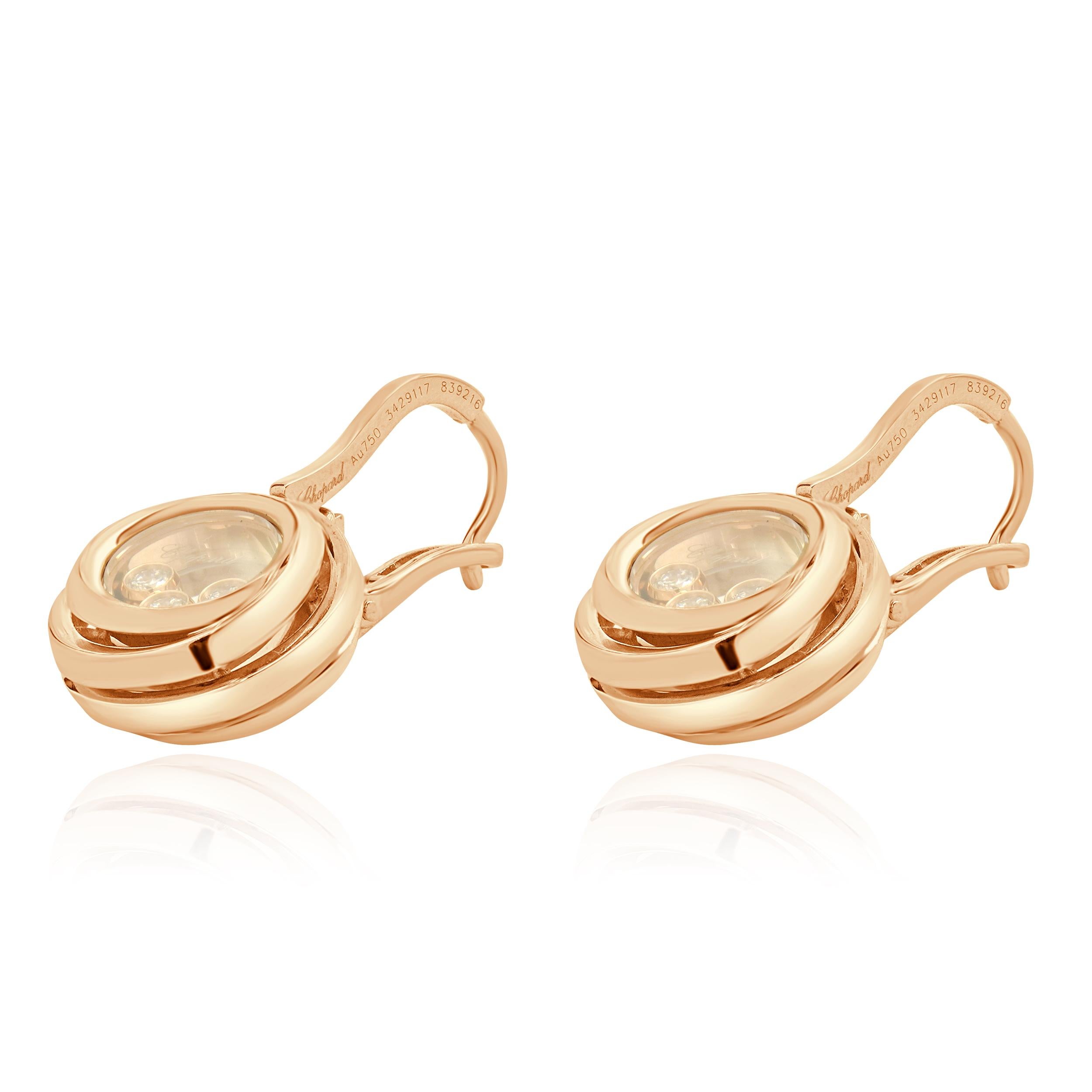 Taglio rotondo Orecchini con diamanti fluttuanti in oro rosa Chopard 18 carati Happy Emotions in vendita