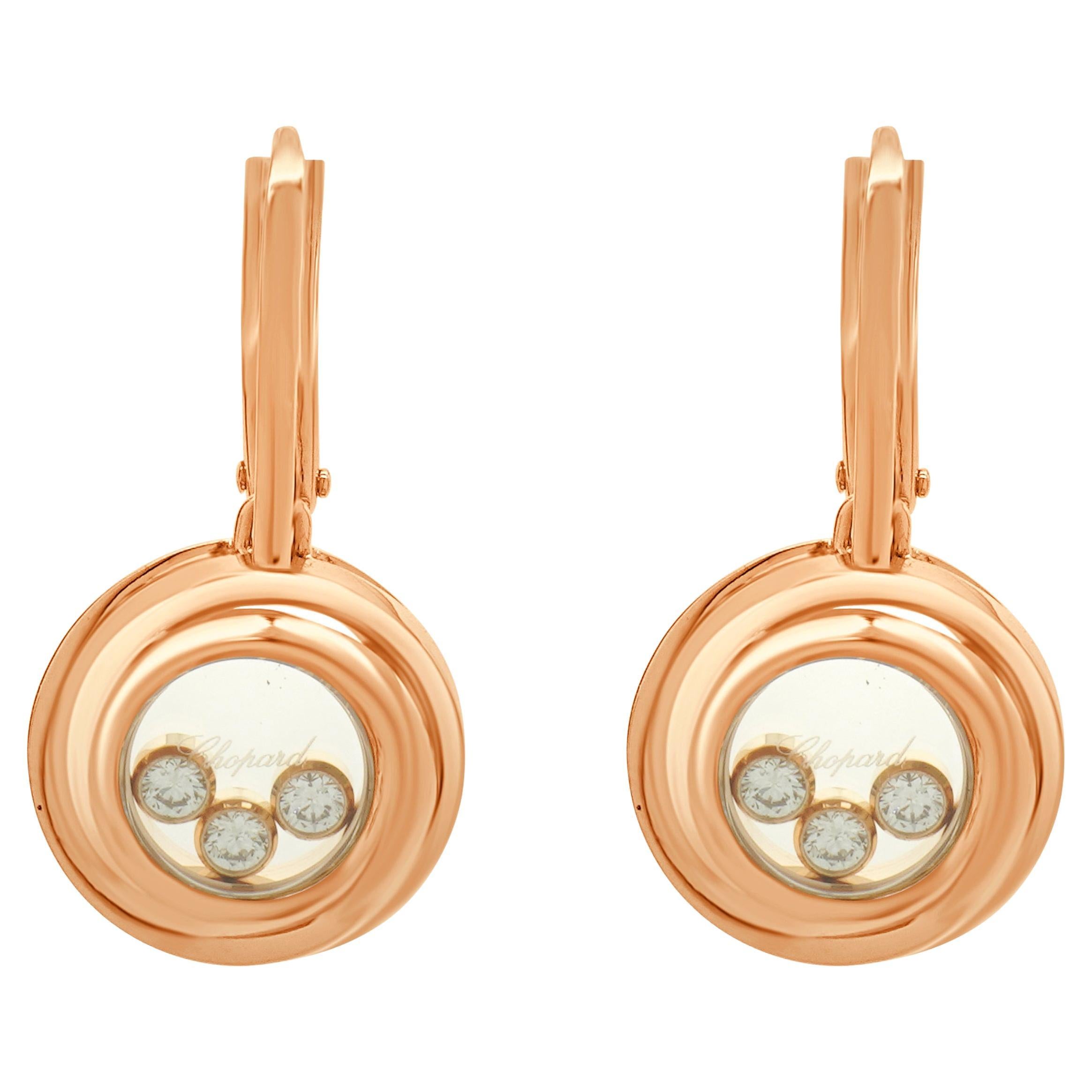 Orecchini con diamanti fluttuanti in oro rosa Chopard 18 carati Happy Emotions in vendita