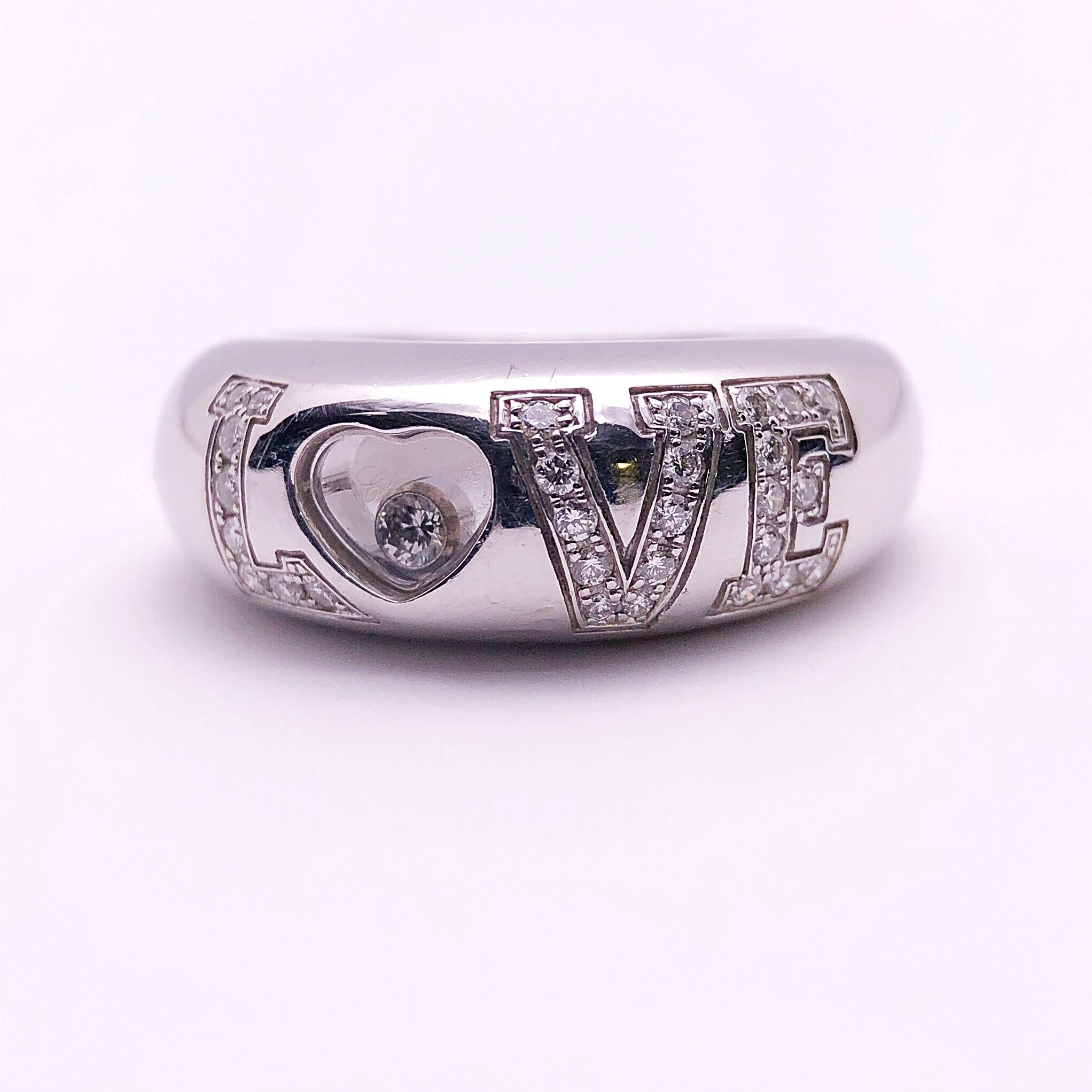 Round Cut Chopard 18 Karat White Gold and .39 Carat Diamond Love Ring