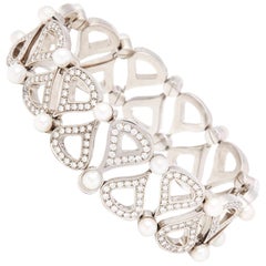 Chopard 18 Karat White Gold Cultured Pearl and Diamond Bracelet