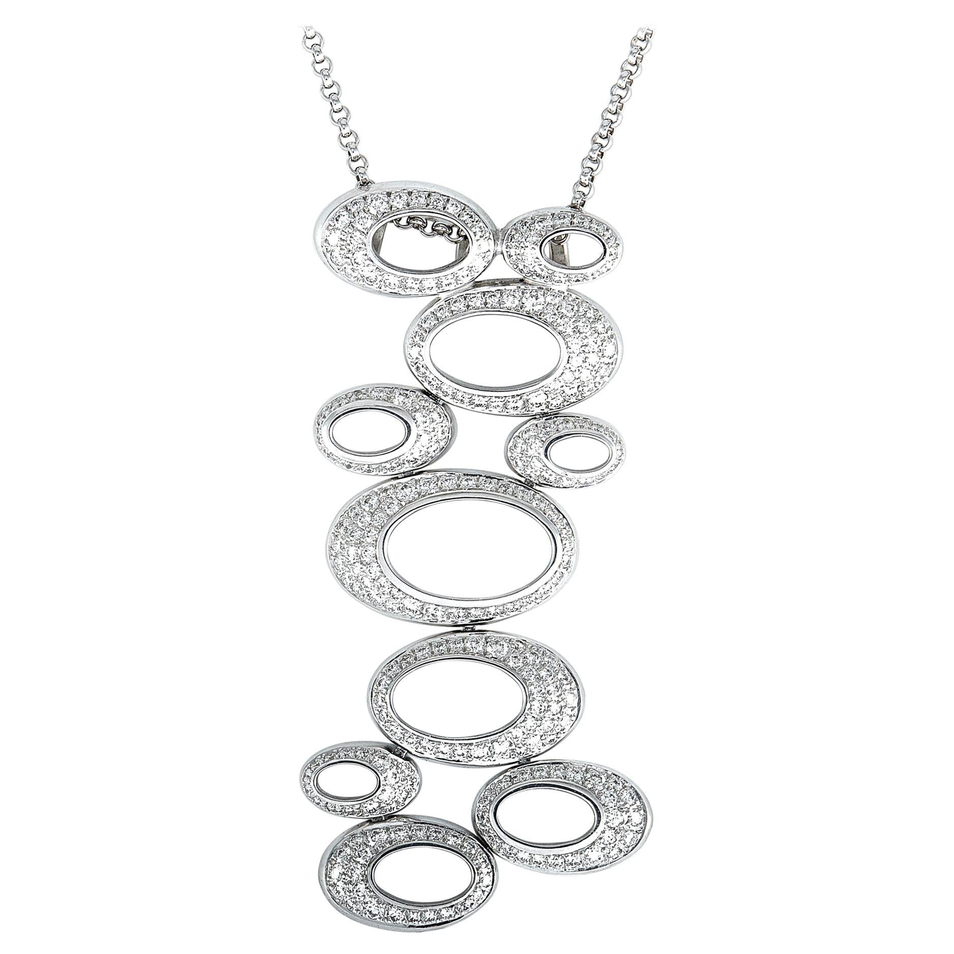 Chopard 18 Karat White Gold Diamond Pave Dangle Pendant Chain Necklace