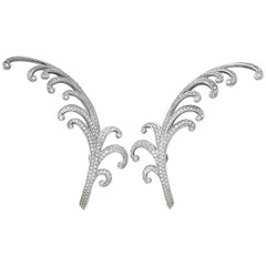 Chopard 18 Karat White Gold Diamond Pave Floral Omega Back Earrings