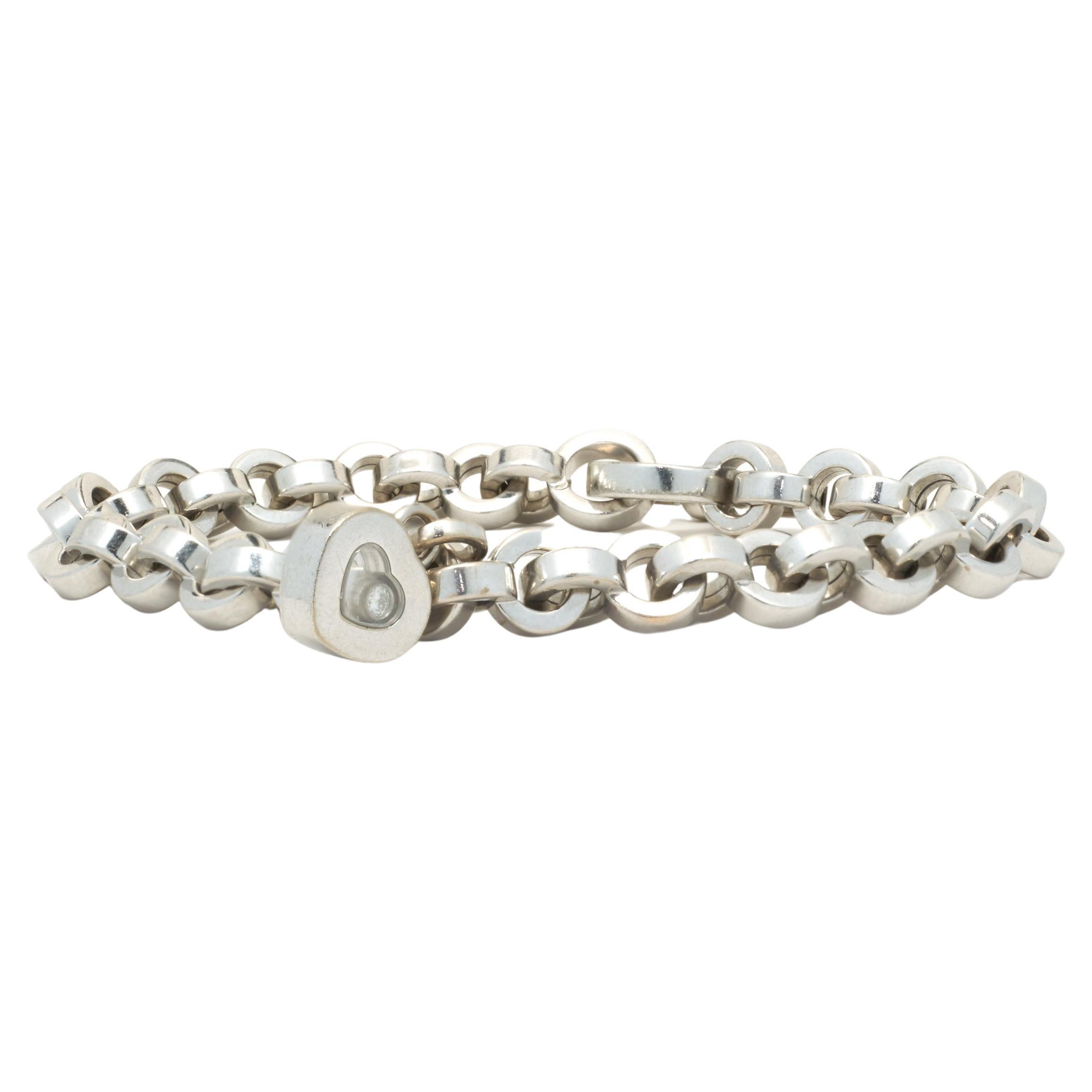 Chopard 18 Karat White Gold Floating Diamond Heart Link Bracelet