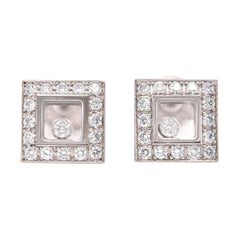 Chopard 18 Karat White Gold Happy Diamond Square Stud Earrings
