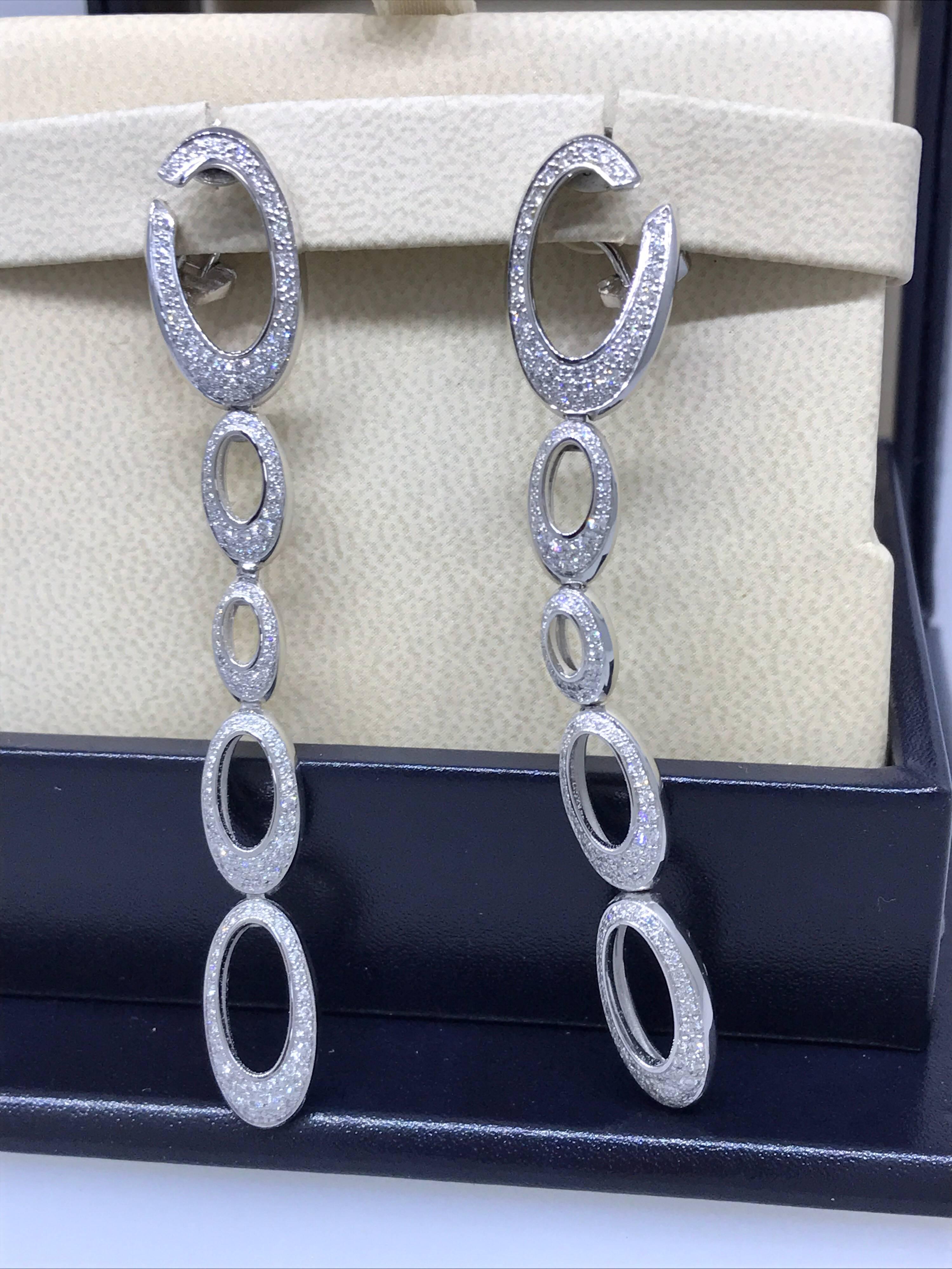 Chopard 18 Karat White Gold Long Hanging Diamond Earrings For Sale 1