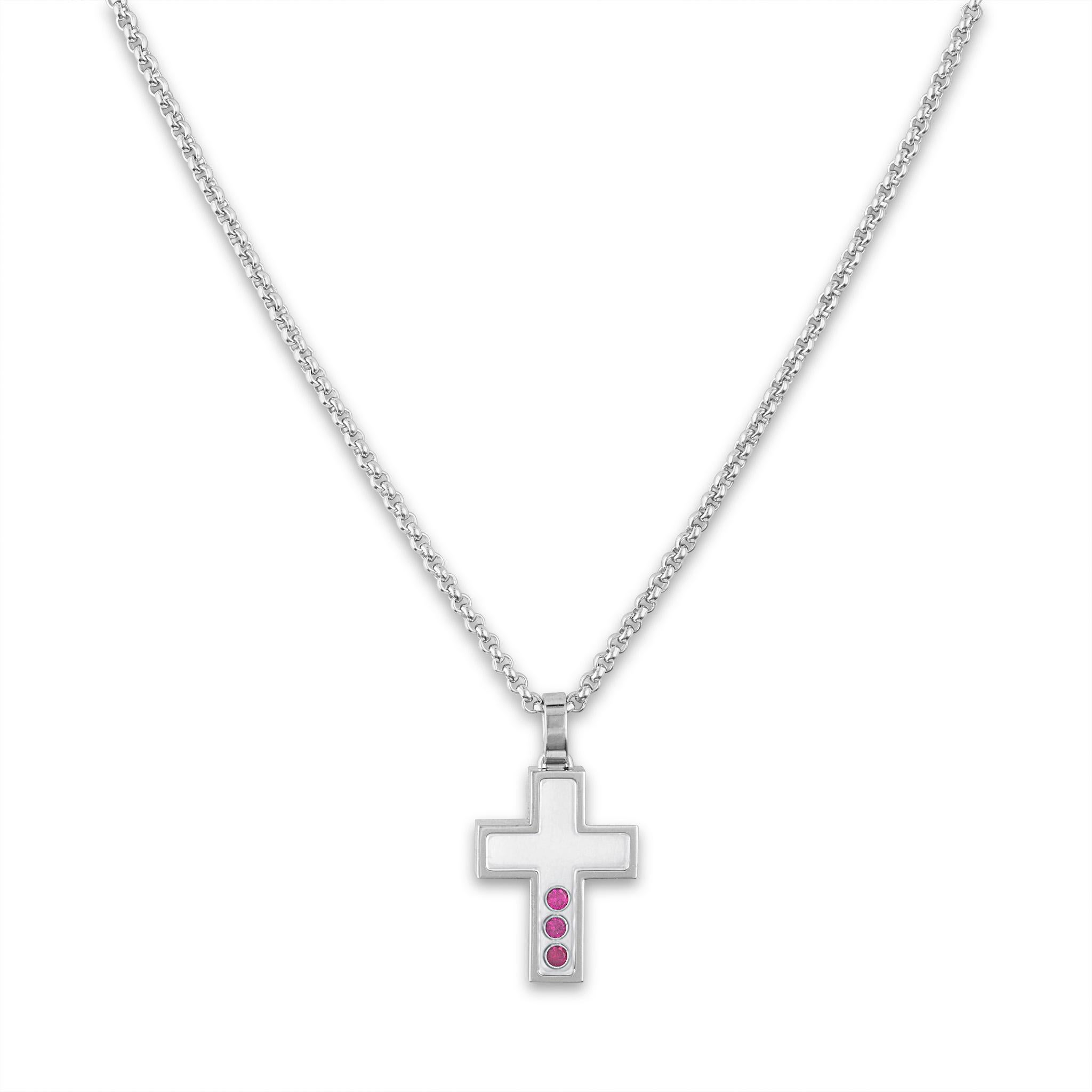 Chopard 18 Karat White Gold Pink Sapphire Cross Necklace In Excellent Condition In New York, NY