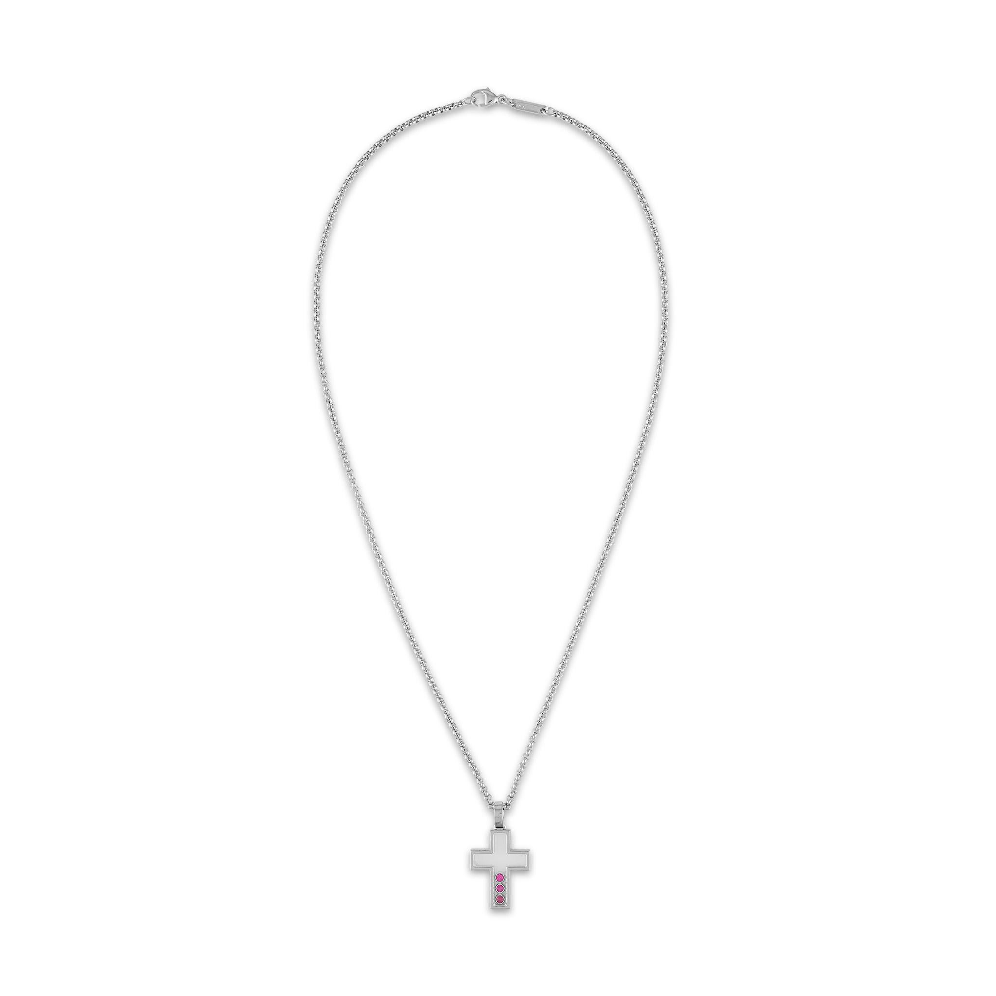 Women's Chopard 18 Karat White Gold Pink Sapphire Cross Necklace