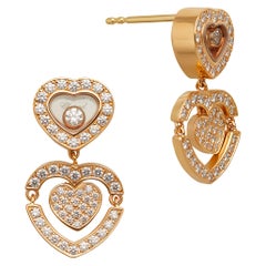 Chopard 18 Karat Yellow Gold and Diamond Happy Amore Heart Earrings