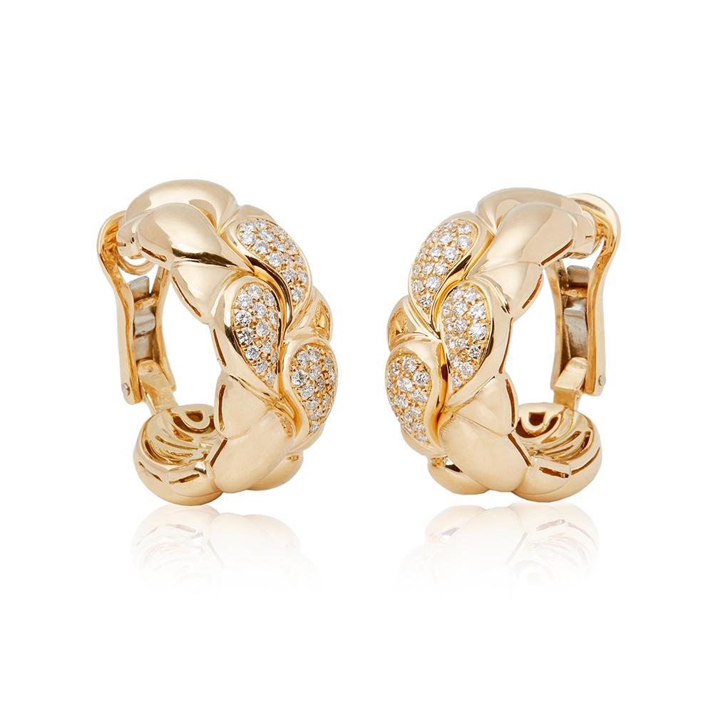 Round Cut Chopard 18 Karat Yellow Gold Diamond Casmir Earrings