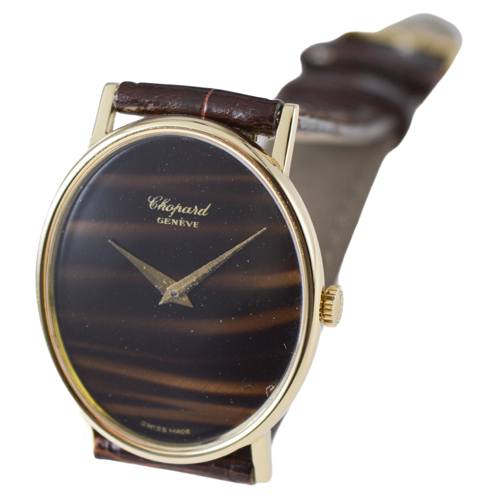 Chopard 18 Karat Yellow Gold Dress Watch with Tiger Eye Dial, circa 1970's For Sale 5