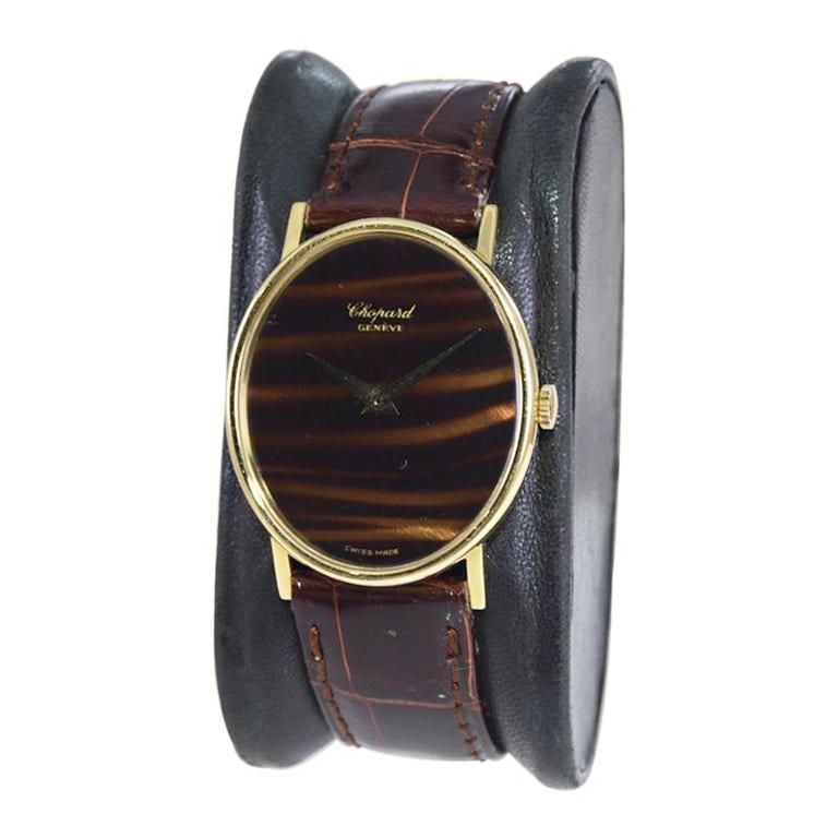Women's or Men's Chopard 18 Karat Yellow Gold Dress Watch with Tiger Eye Dial, circa 1970's For Sale