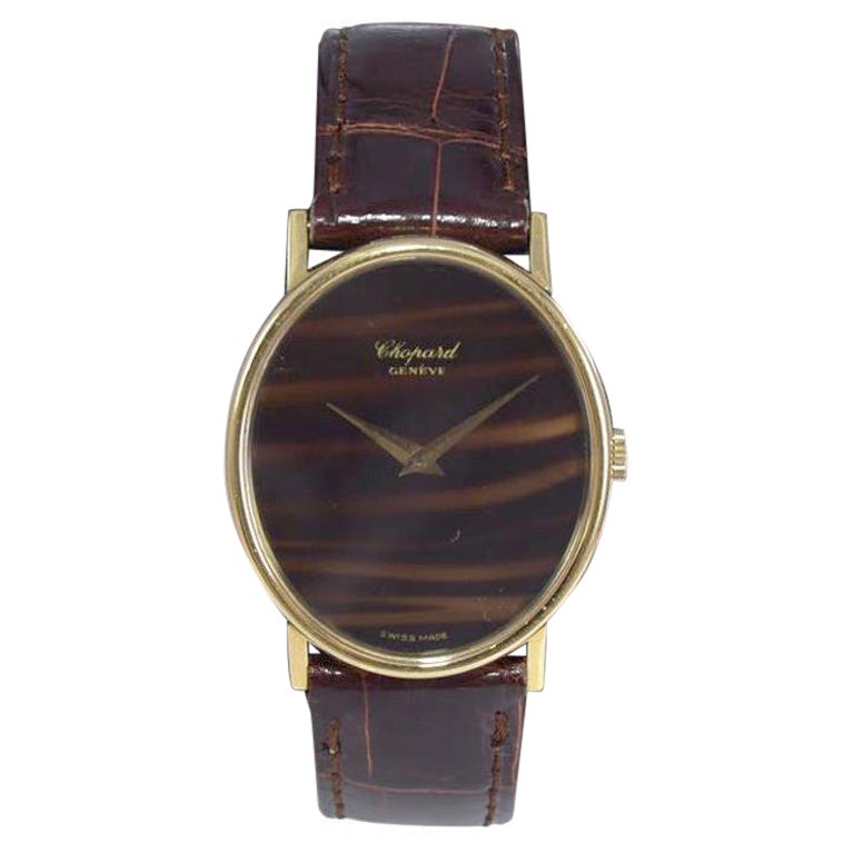 Chopard 18 Karat Yellow Gold Dress Watch with Tiger Eye Dial, circa 1970's For Sale 1