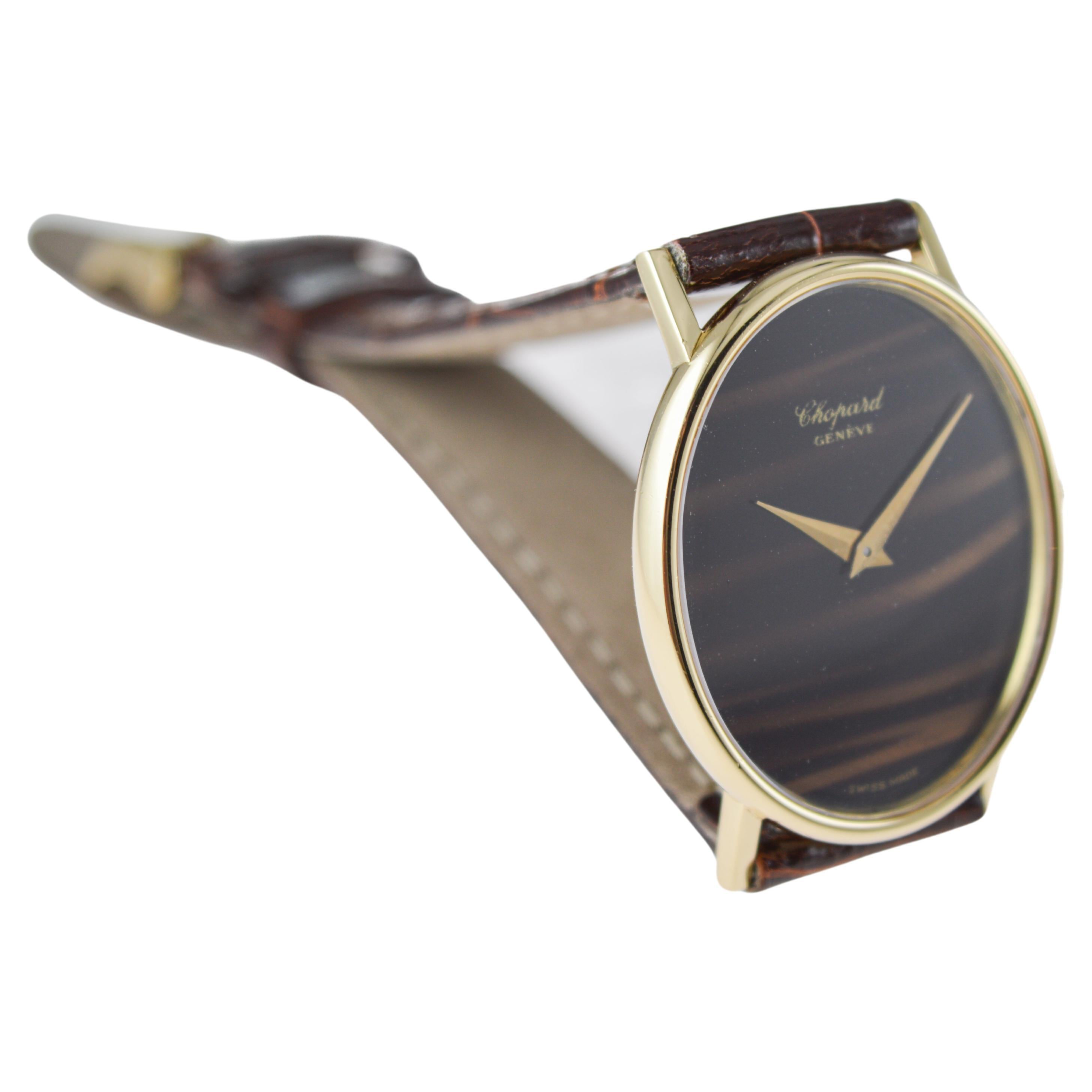 Chopard 18 Karat Yellow Gold Dress Watch with Tiger Eye Dial, circa 1970's For Sale 2