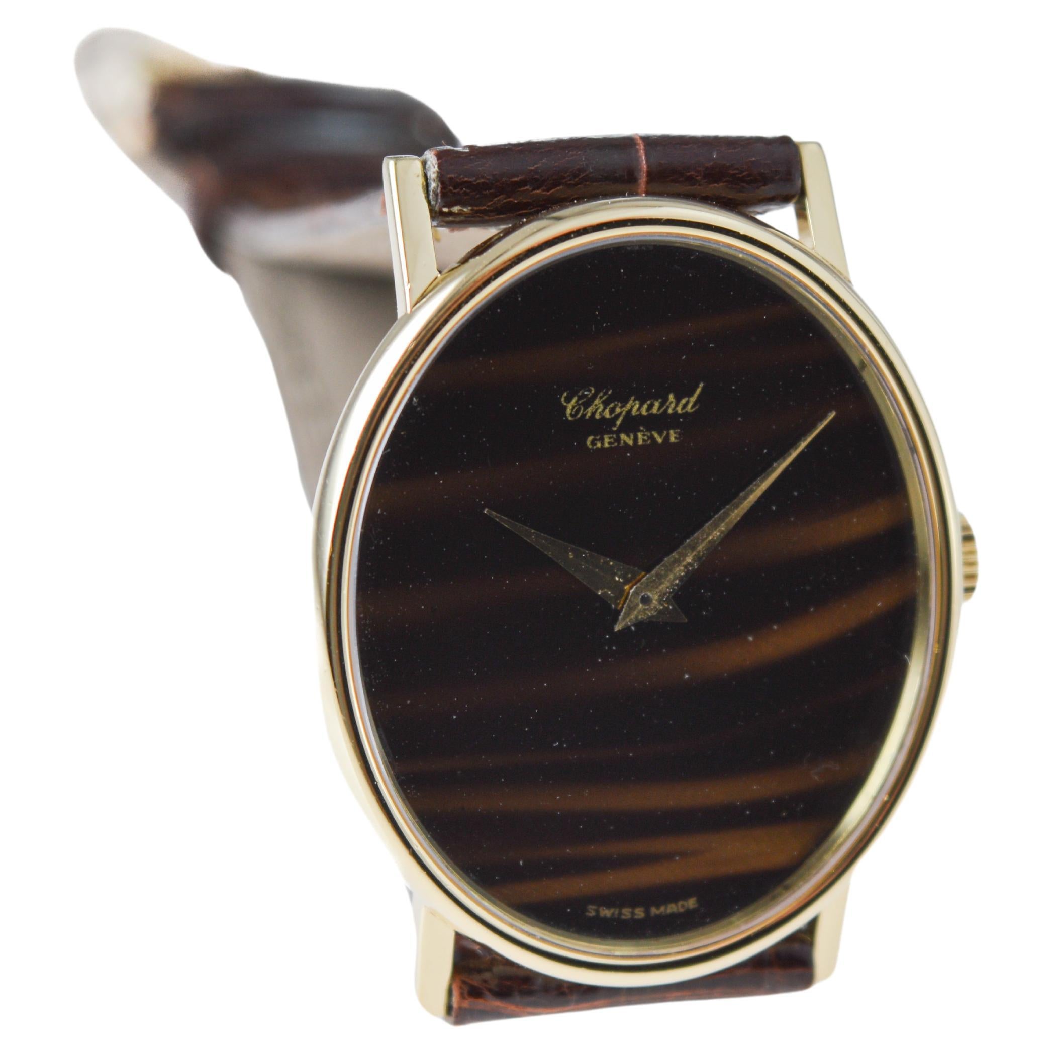 Chopard 18 Karat Yellow Gold Dress Watch with Tiger Eye Dial, circa 1970's For Sale 3