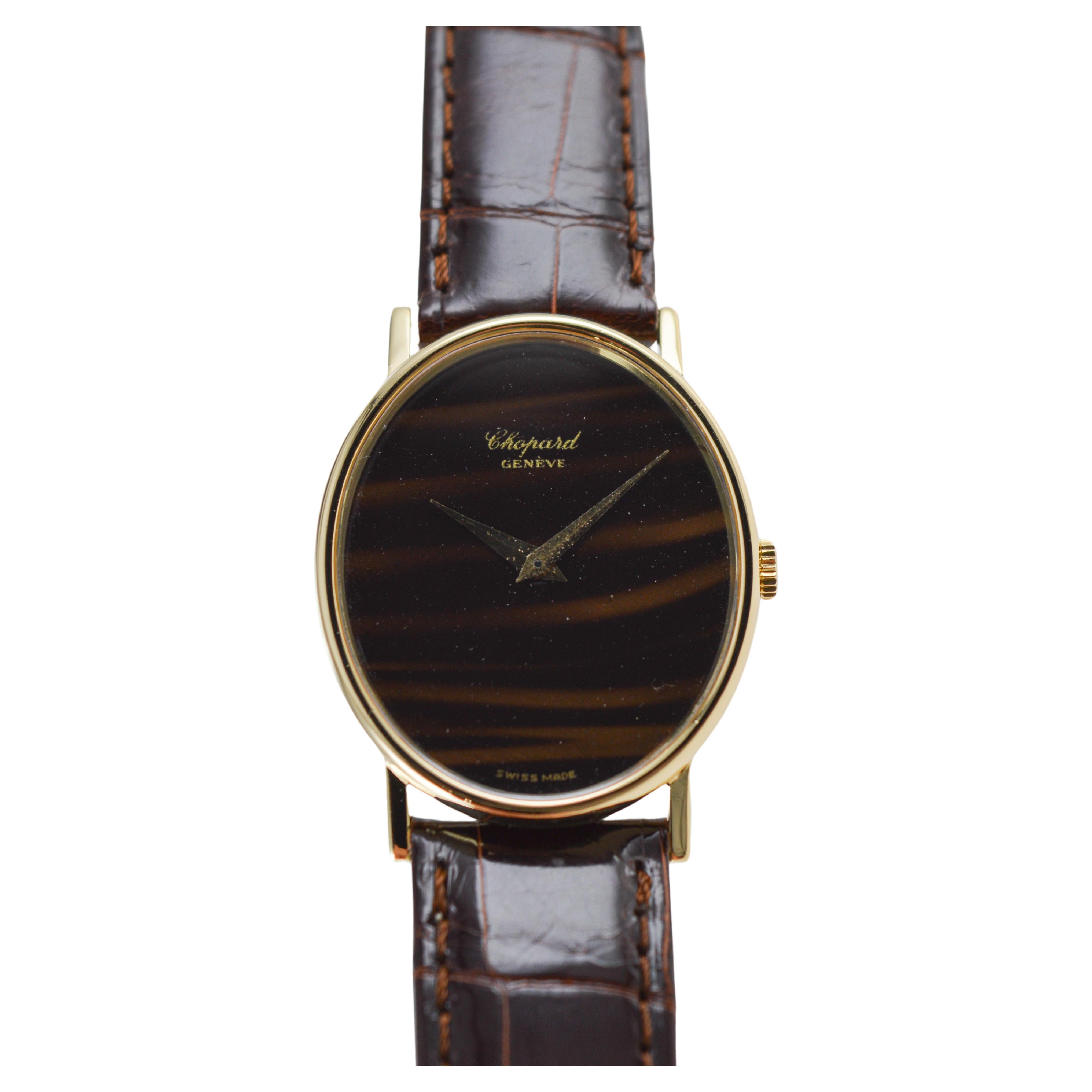 Chopard 18 Karat Yellow Gold Dress Watch with Tiger Eye Dial, circa 1970's For Sale 4