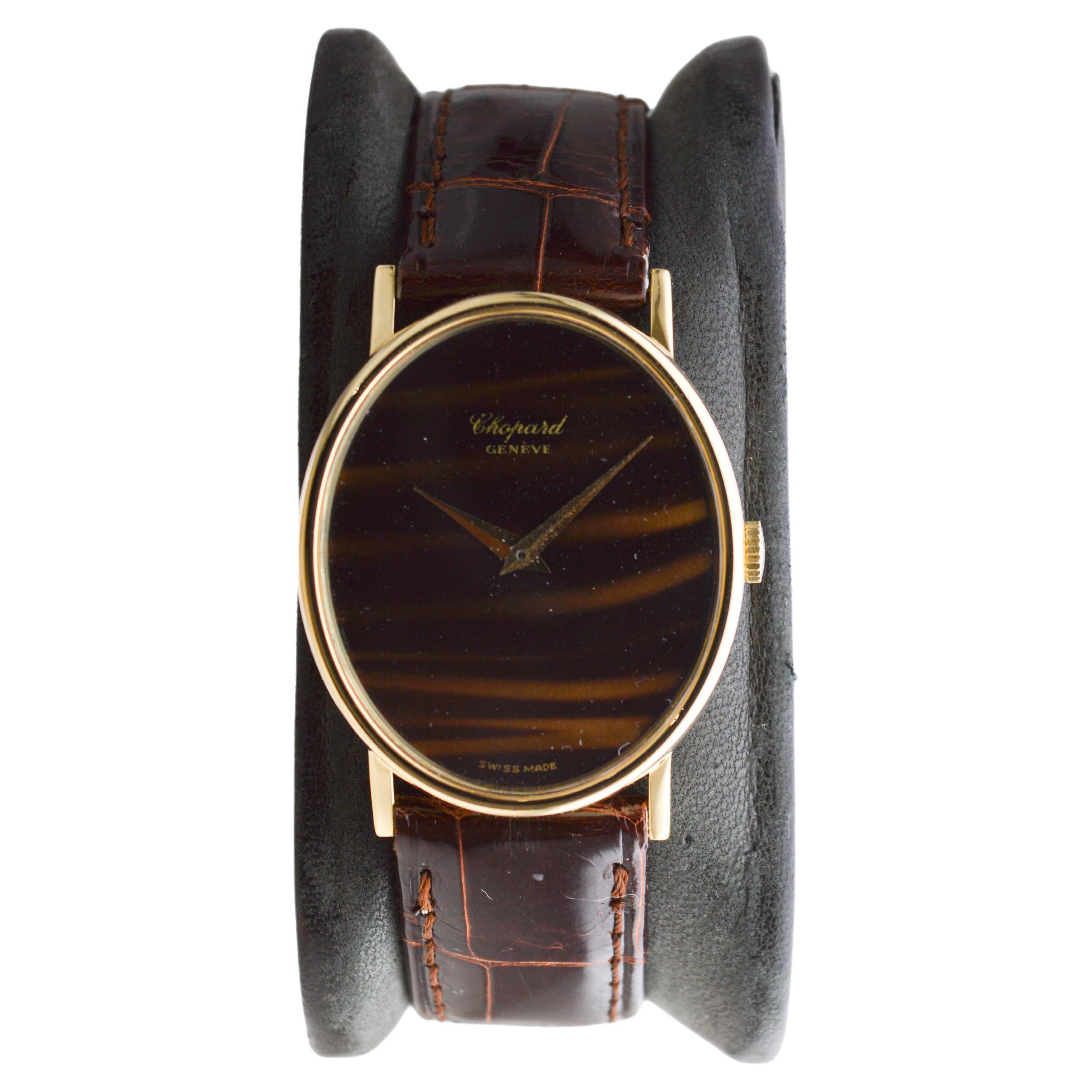 Chopard 18 Karat Yellow Gold Dress Watch with Tiger Eye Dial, circa 1970's For Sale