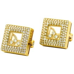 Chopard 18 Karat Yellow Gold Floating Happy Diamonds Square Stud Earrings
